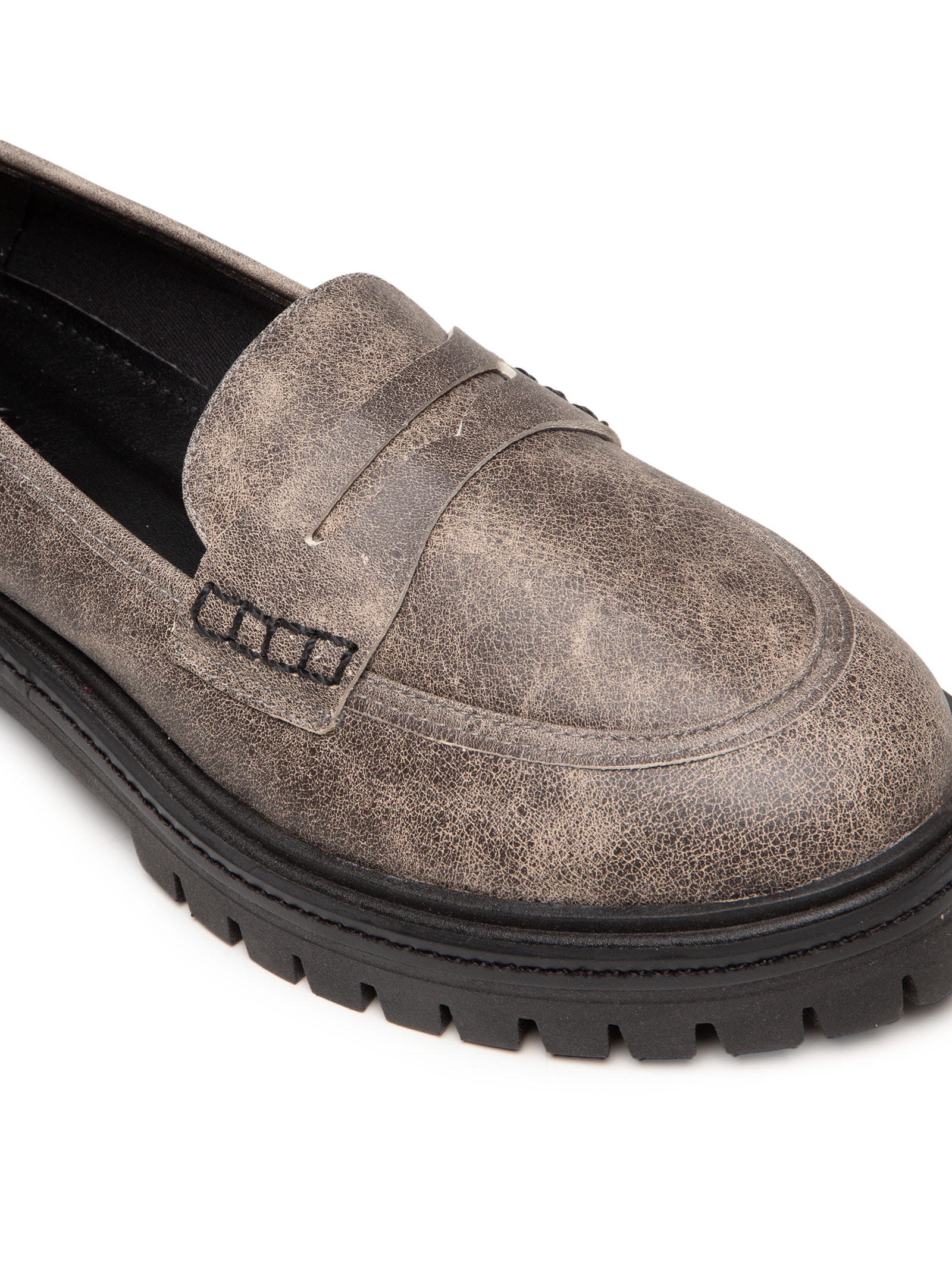 Mocassim Feminino Couro Tratorado Cinza Basiq