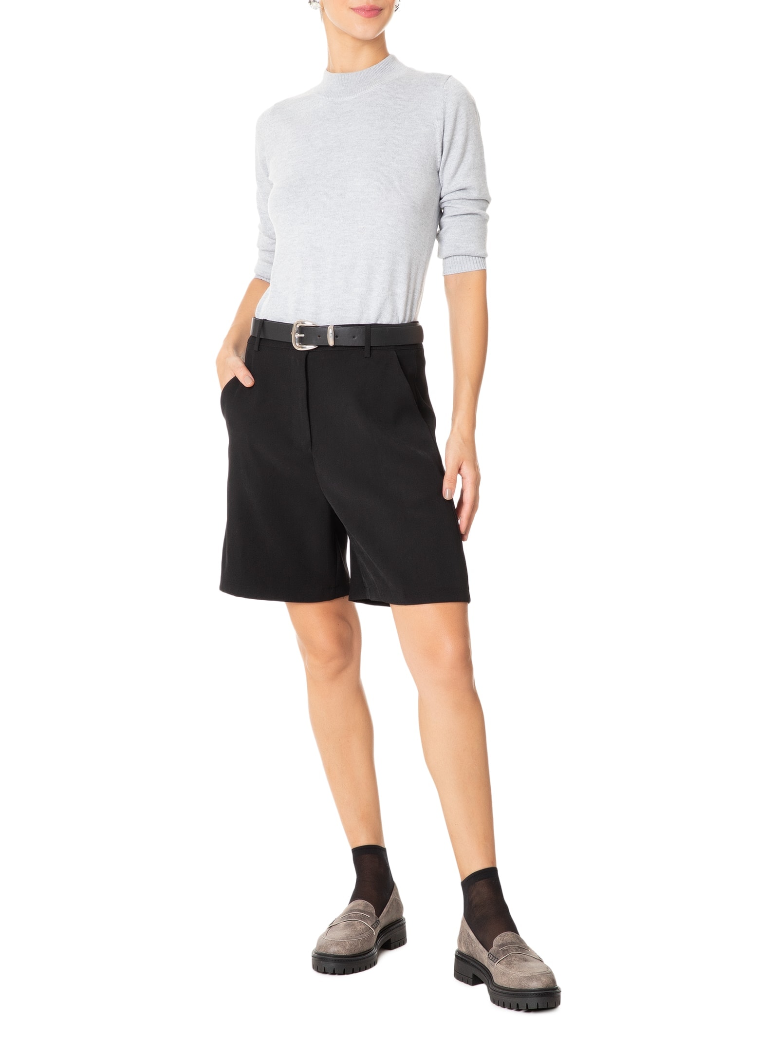 Mocassim Feminino Couro Tratorado Cinza Basiq