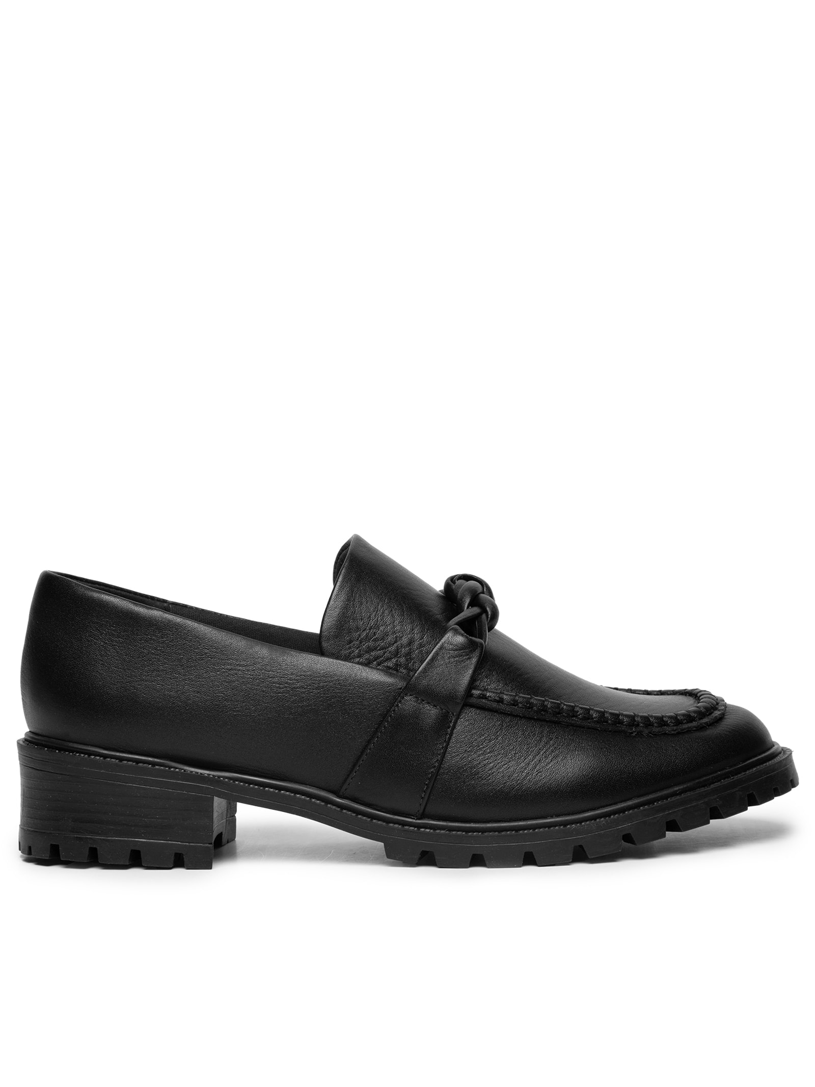 Mocassim Feminino De Couro Com Solado Emborrachado Preto Basiq