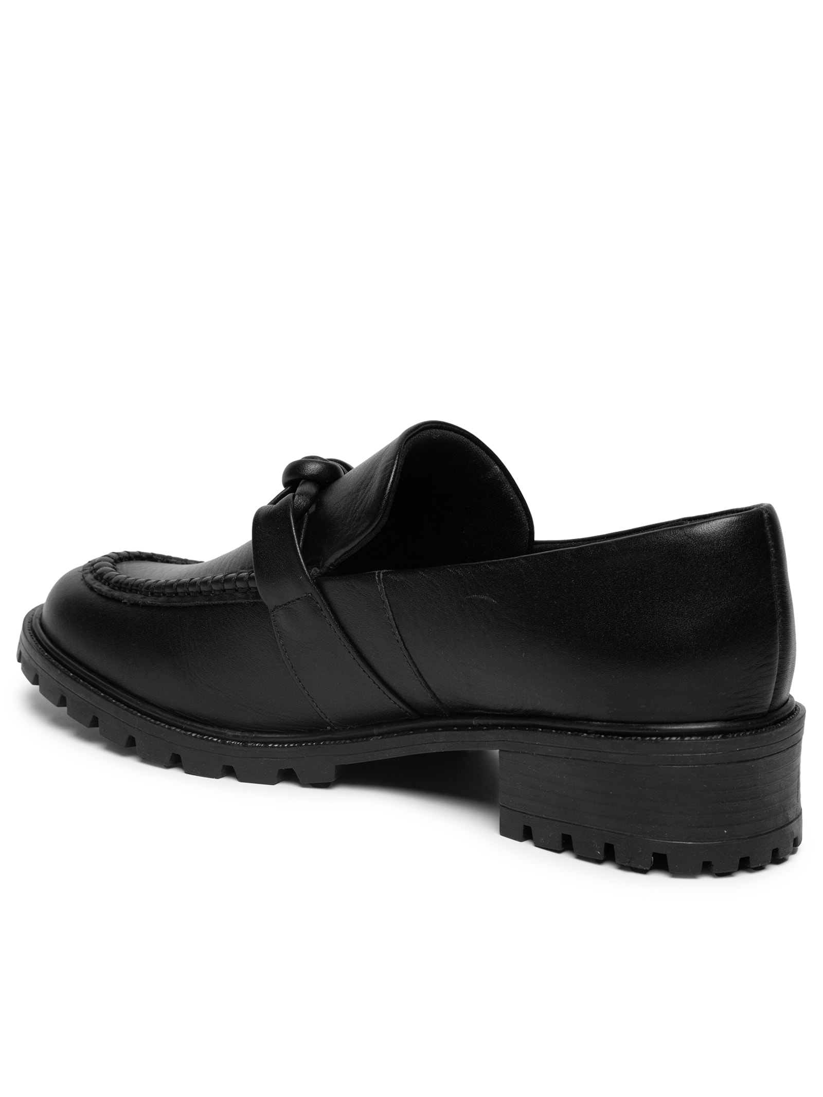 Mocassim Feminino De Couro Com Solado Emborrachado Preto Basiq
