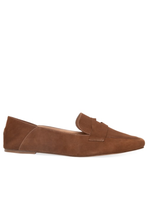 Mocassim Feminino Em Camurça Com Calcanhar Dobrável - Marrom
