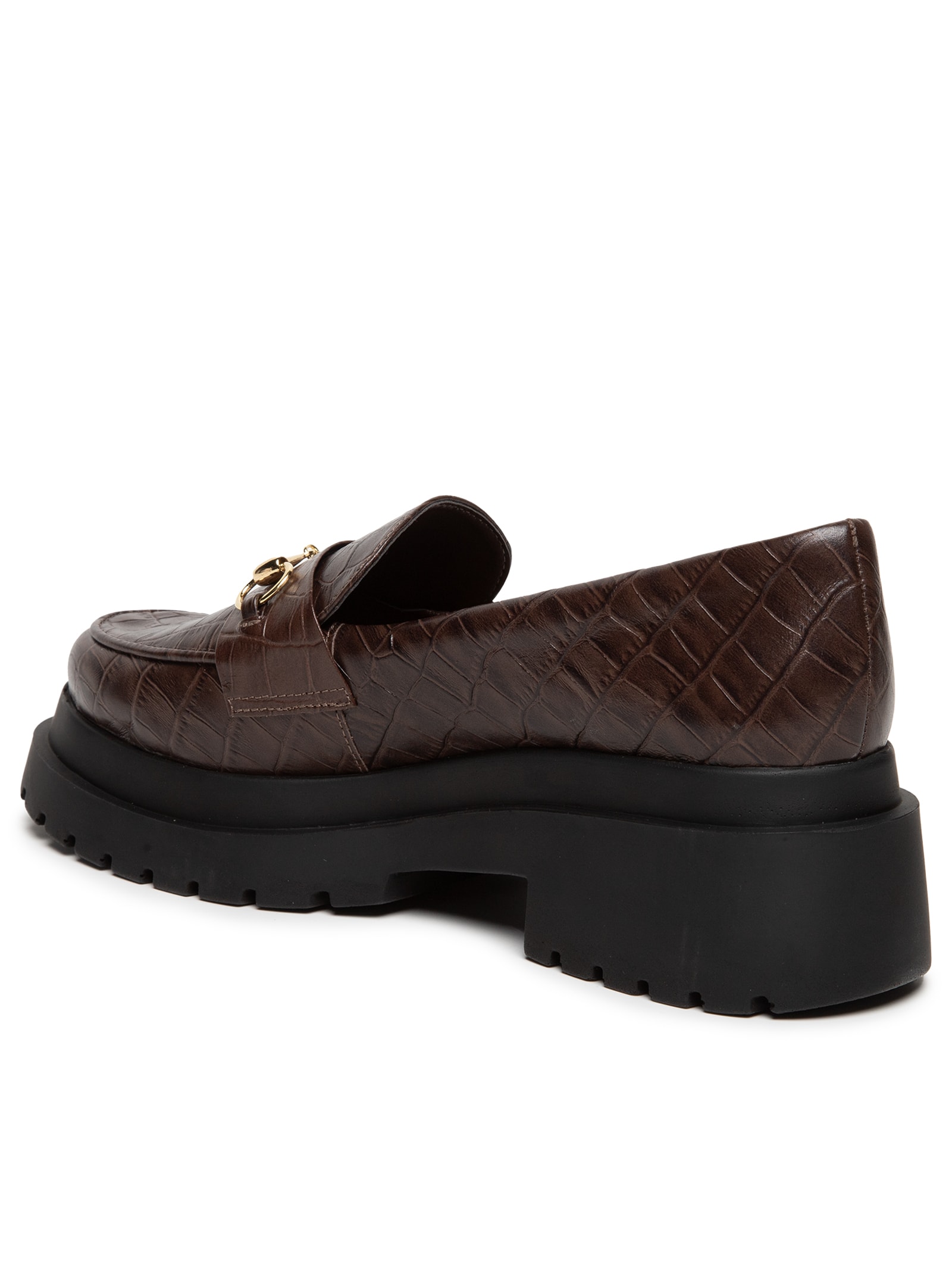 Mocassim Feminino Em Couro Croco Solado Alto Marrom Basiq