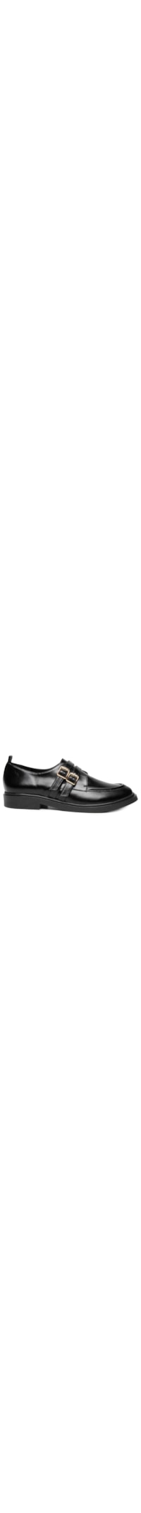 Mocassim Feminino Em Couro Fivelas Douradas - Preto