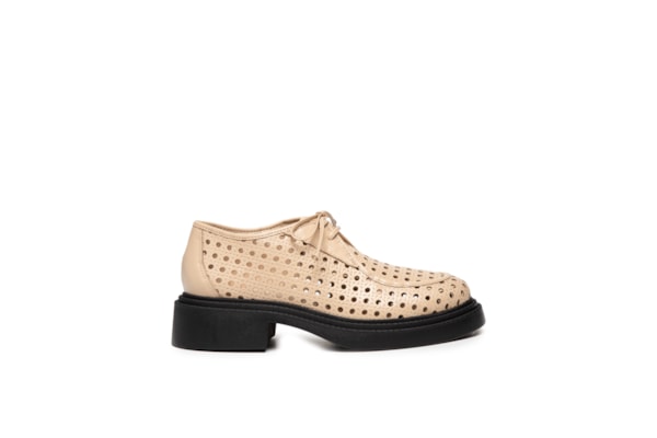 Mocassim Feminino Em Couro Telado - Bege 