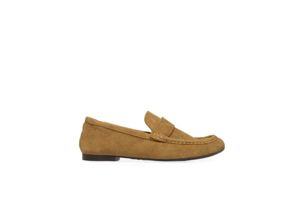 Mocassim Feminino Loafer Em Camurça - Bege