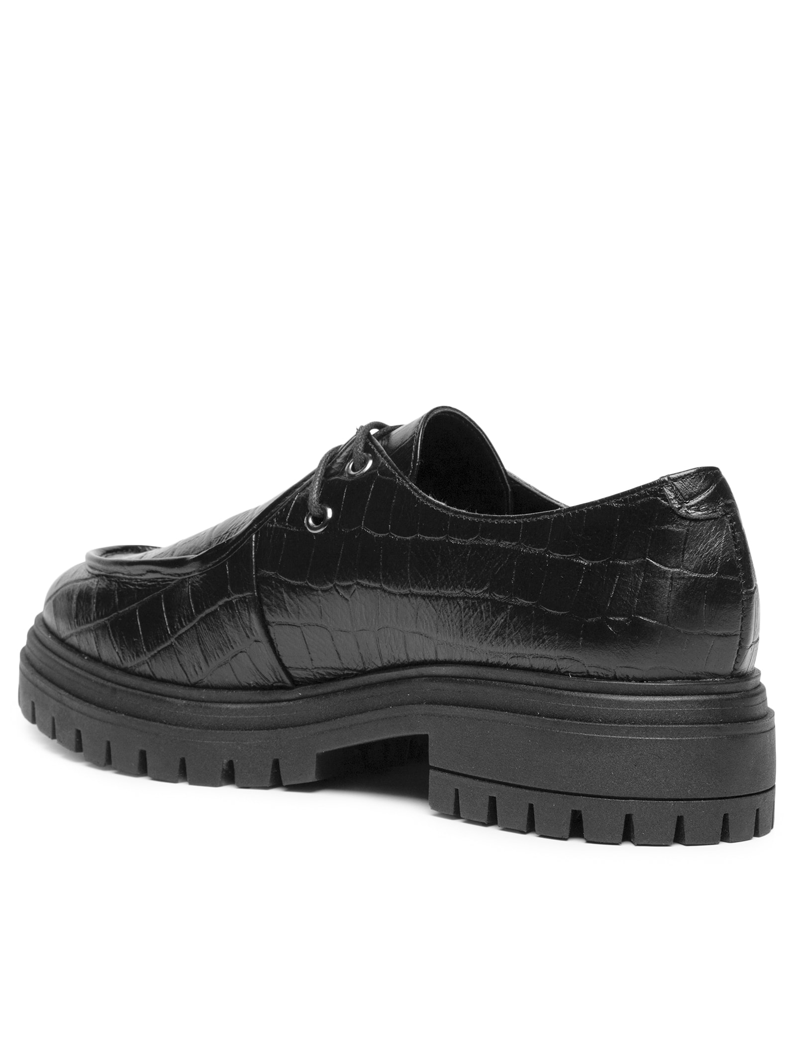Mocassim Feminino Tratorado Em Couro Croco Preto Basiq