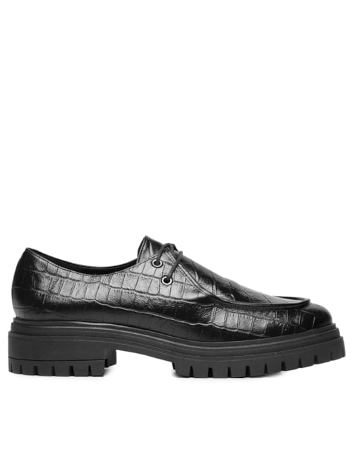 Mocassim Feminino Tratorado Em Couro Croco - Preto