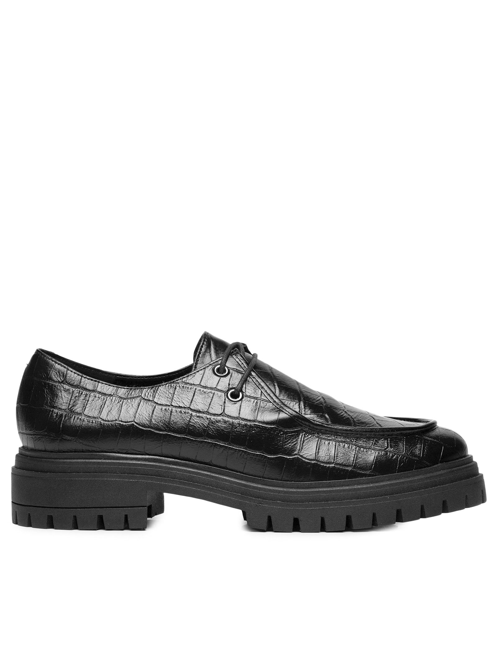 Mocassim Feminino Tratorado Em Couro Croco Preto Basiq
