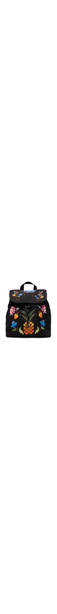 Mochila Feminina Bossa Nova Fruta Bordada Artesan - Preto