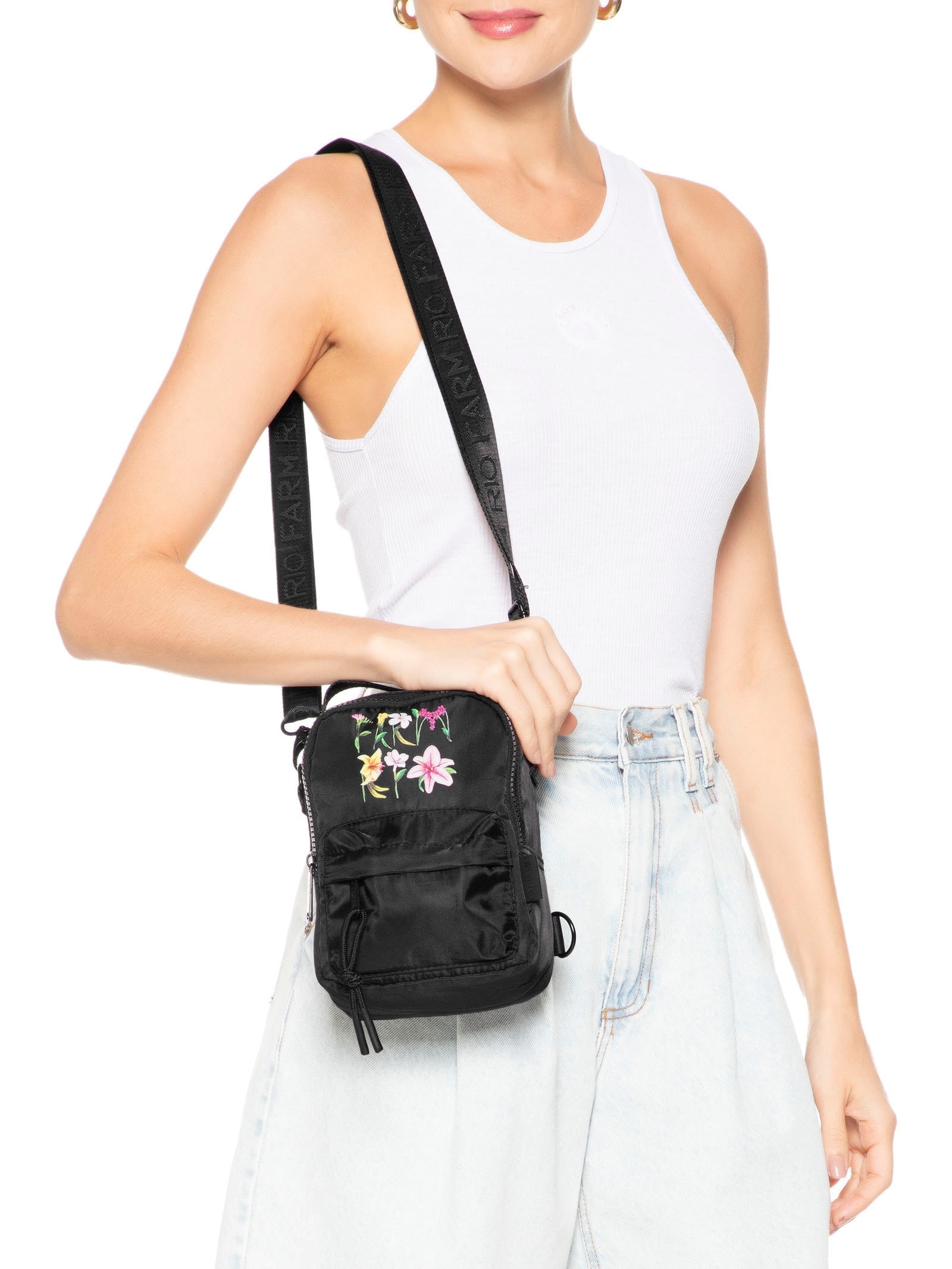 Mochila Feminina Mini Borogodó Romance Em Flor Preto Farm Etc