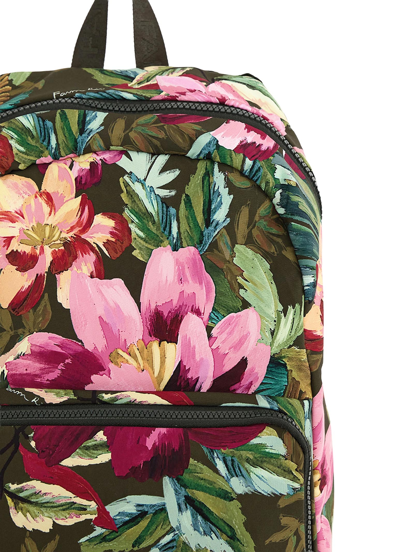 Mochila Feminina  Xodó Dupla Face Painted Flowers Verde Farm Etc