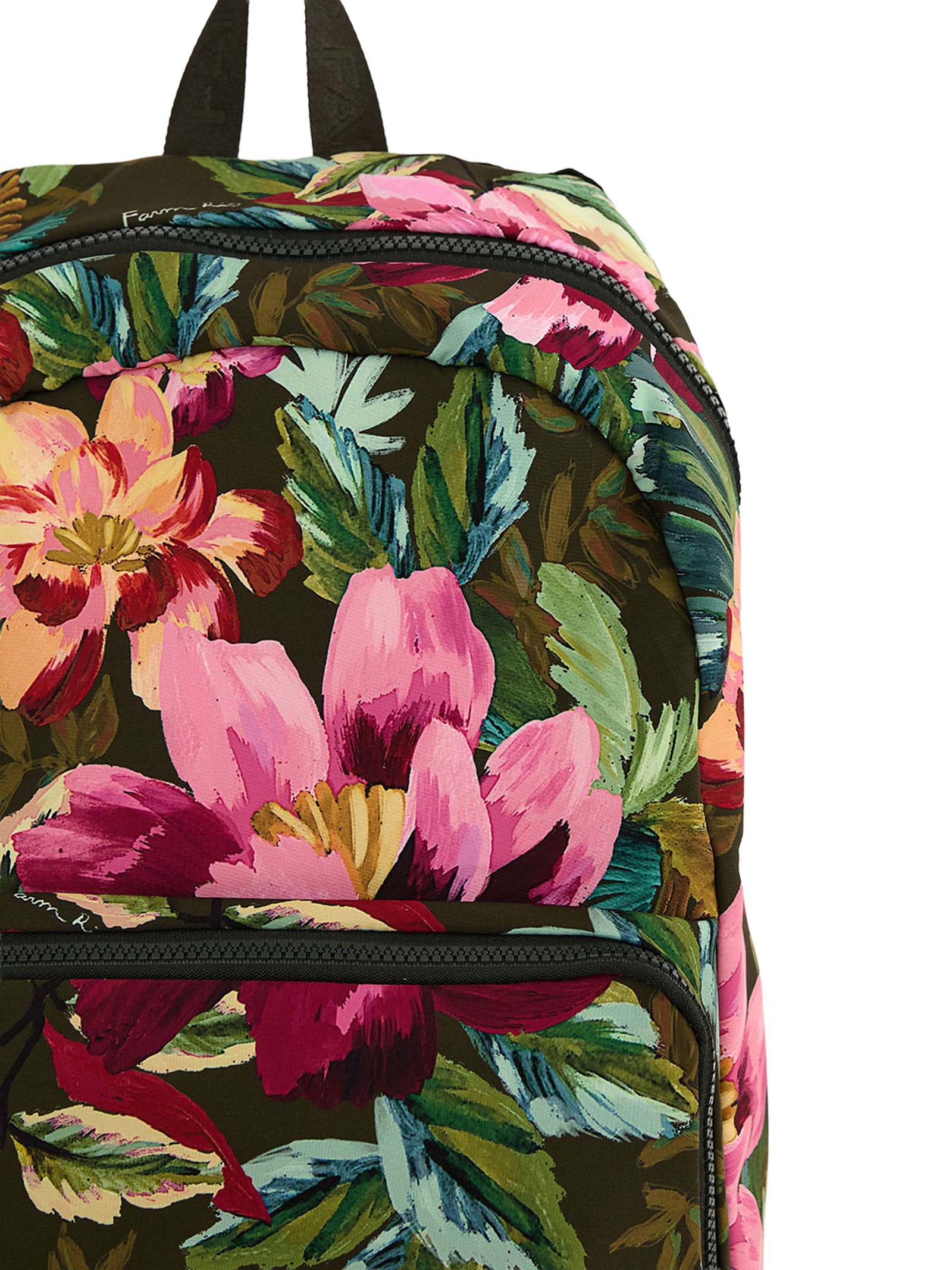 Mochila Feminina  Xodó Dupla Face Painted Flowers Verde Farm Etc