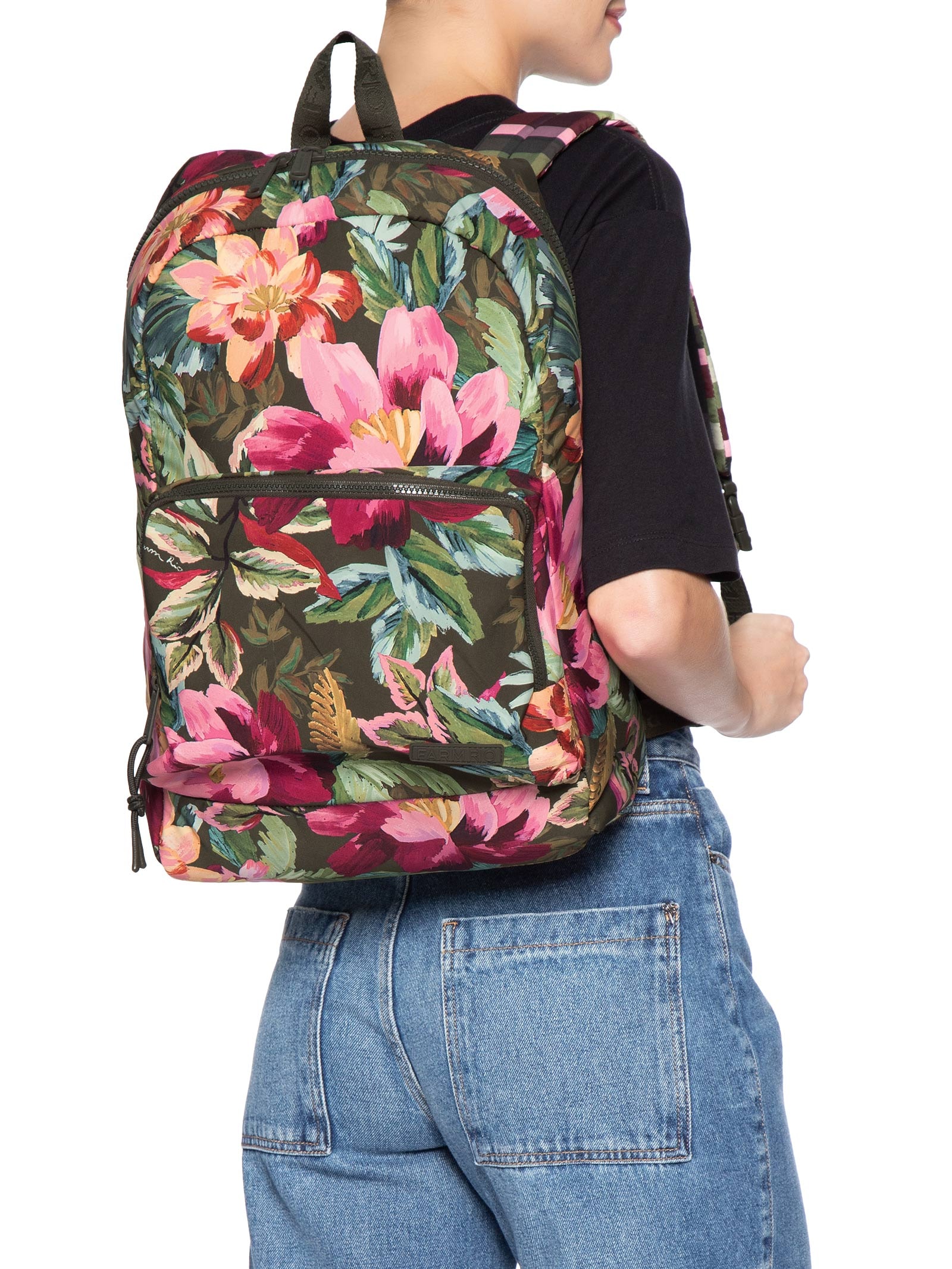 Mochila Feminina  Xodó Dupla Face Painted Flowers Verde Farm Etc