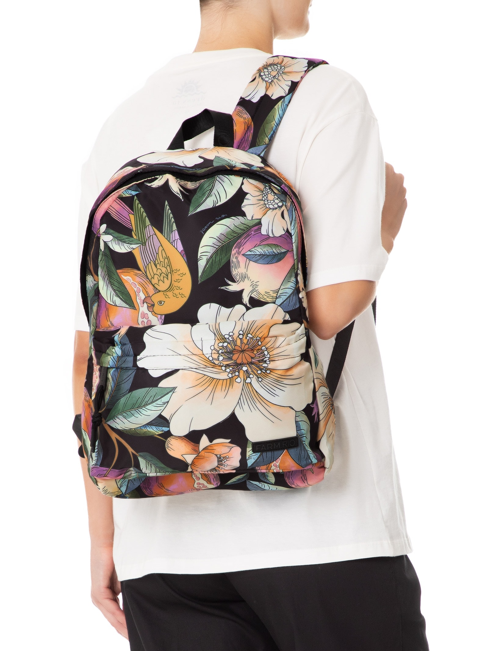 Mochila Feminina Xodó Romance Em Flor Preto Farm Etc