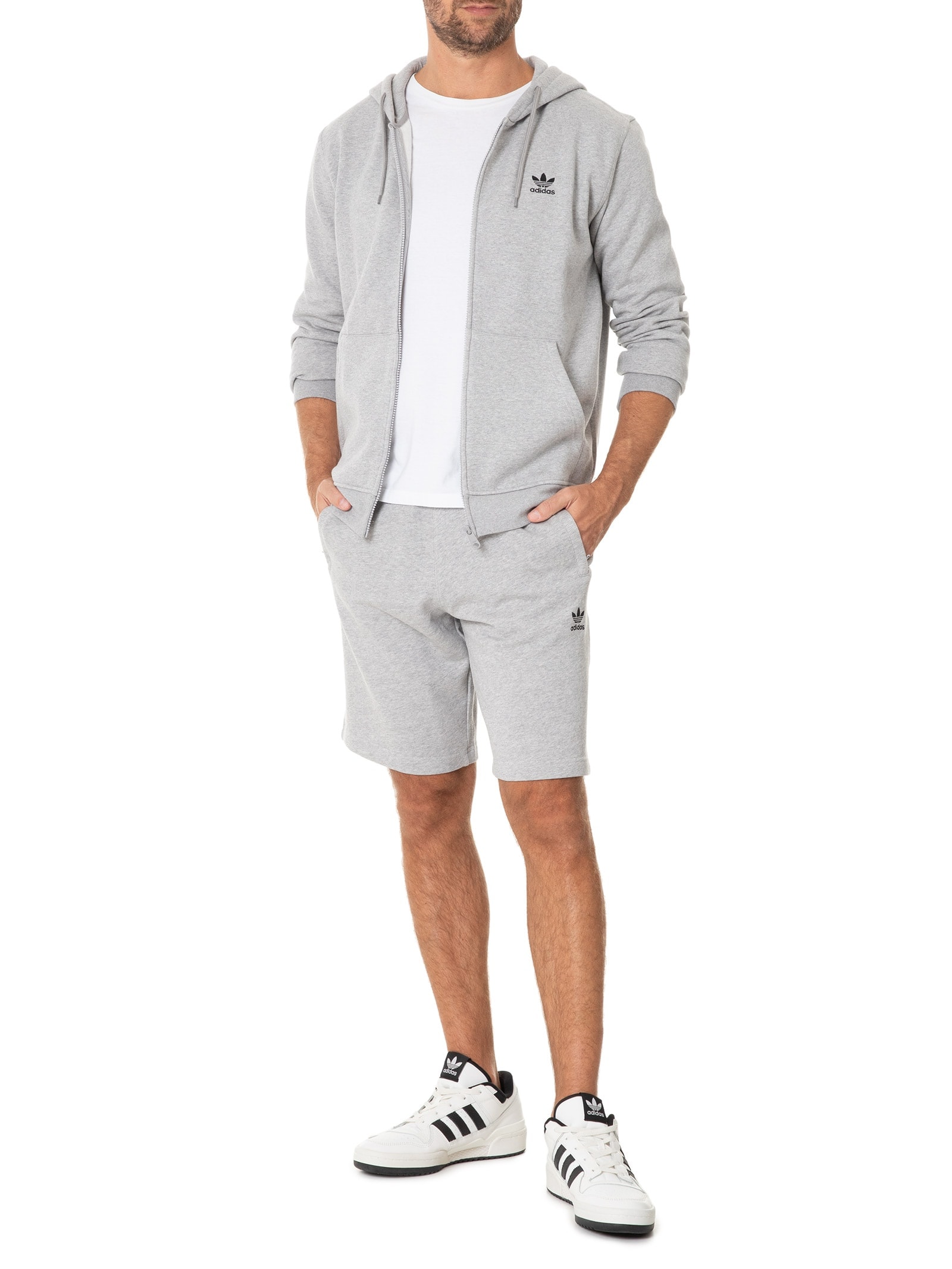 Moletom Capuz Zíper Trefoil Essentials - Cinza - Adidas Originals