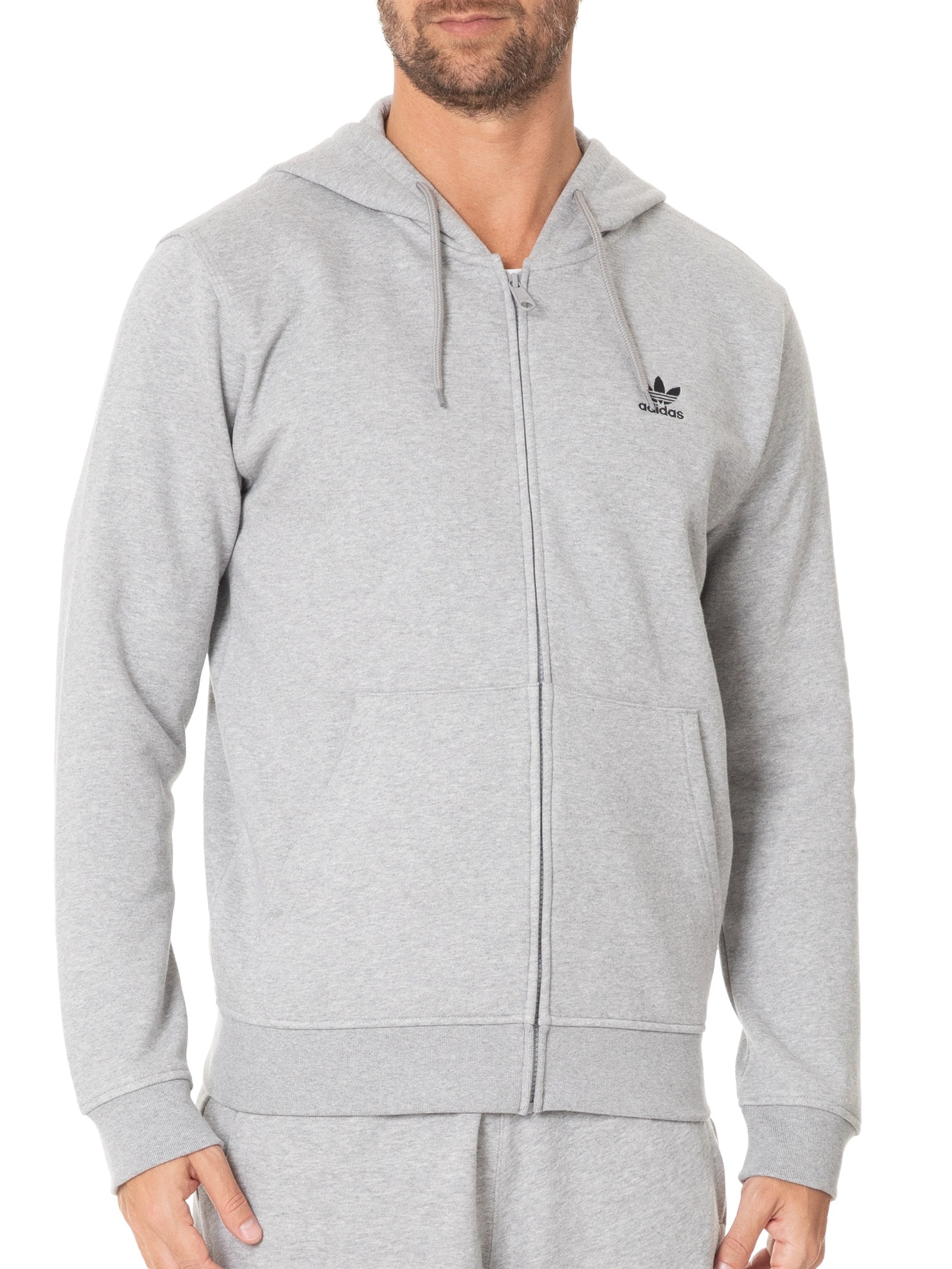 Moletom Capuz Zíper Trefoil Essentials Cinza Adidas Originals