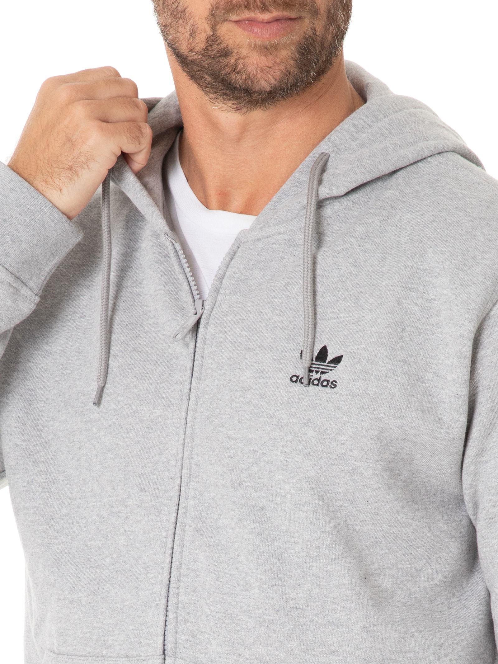 Moletom Capuz Zíper Trefoil Essentials - Cinza - Adidas Originals