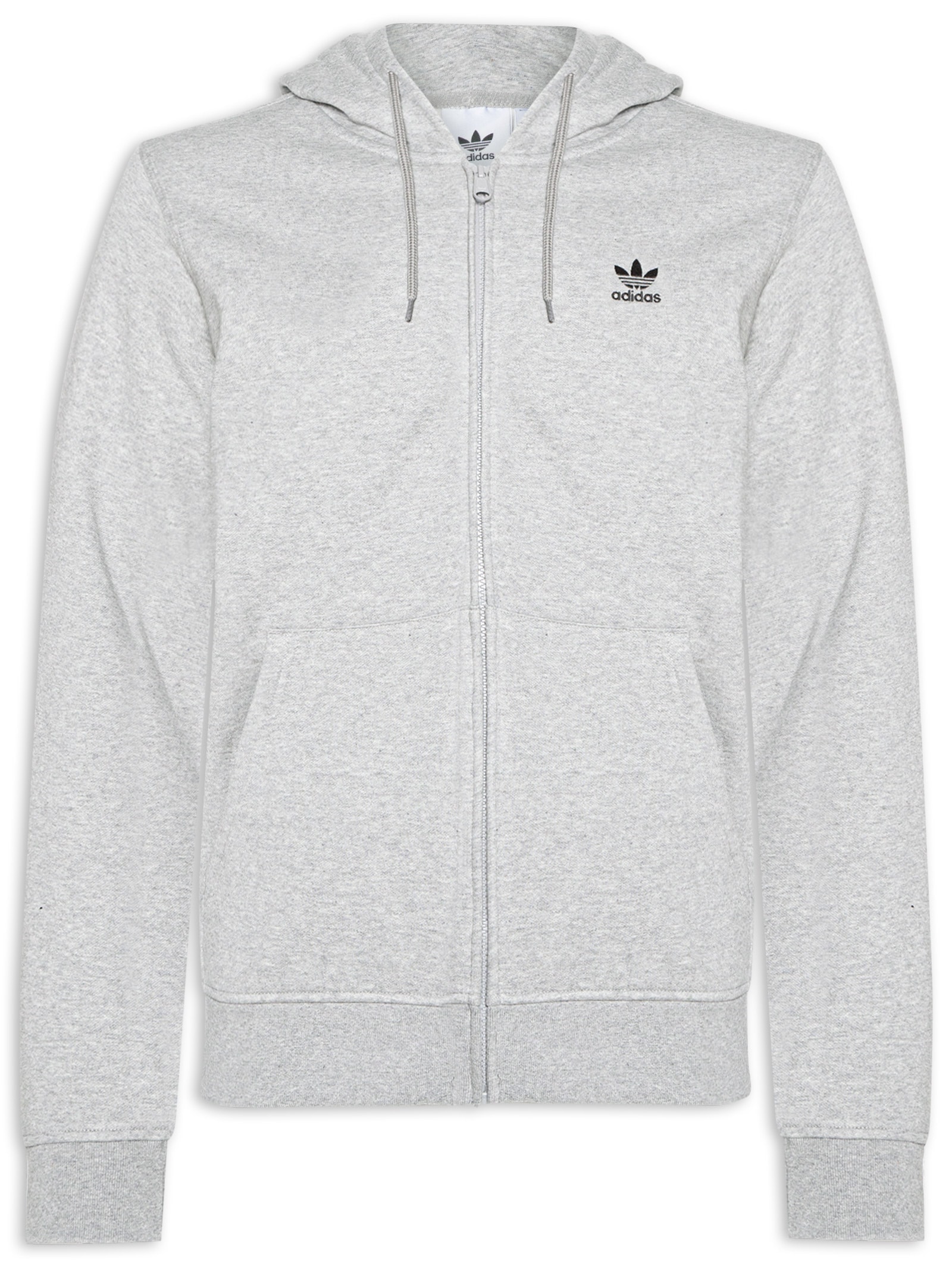 Moletom Capuz Zíper Trefoil Essentials Cinza Adidas Originals