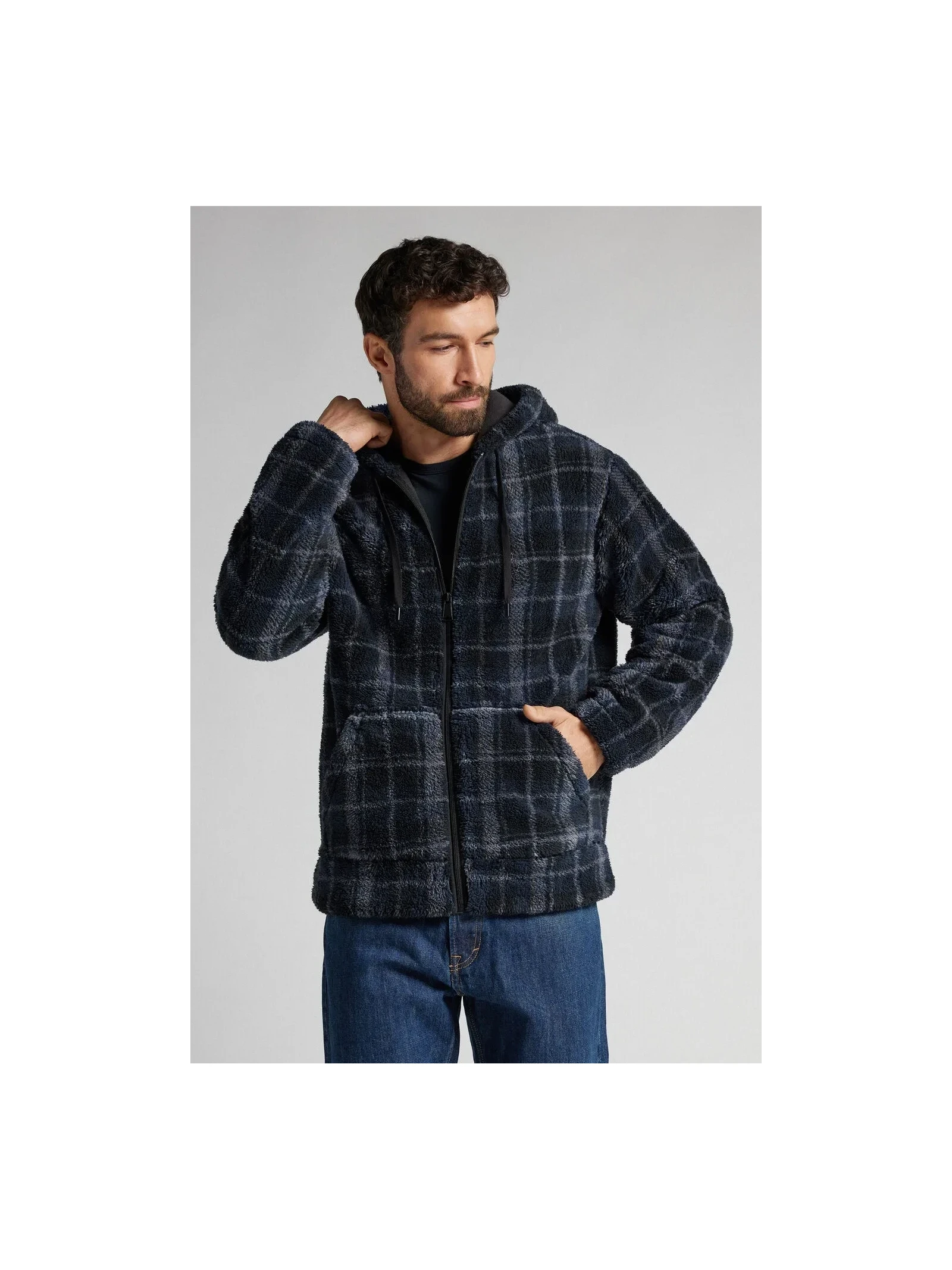 Moletom Com Efeito Soft Com Ziper e Capuz Azul Intimissimi