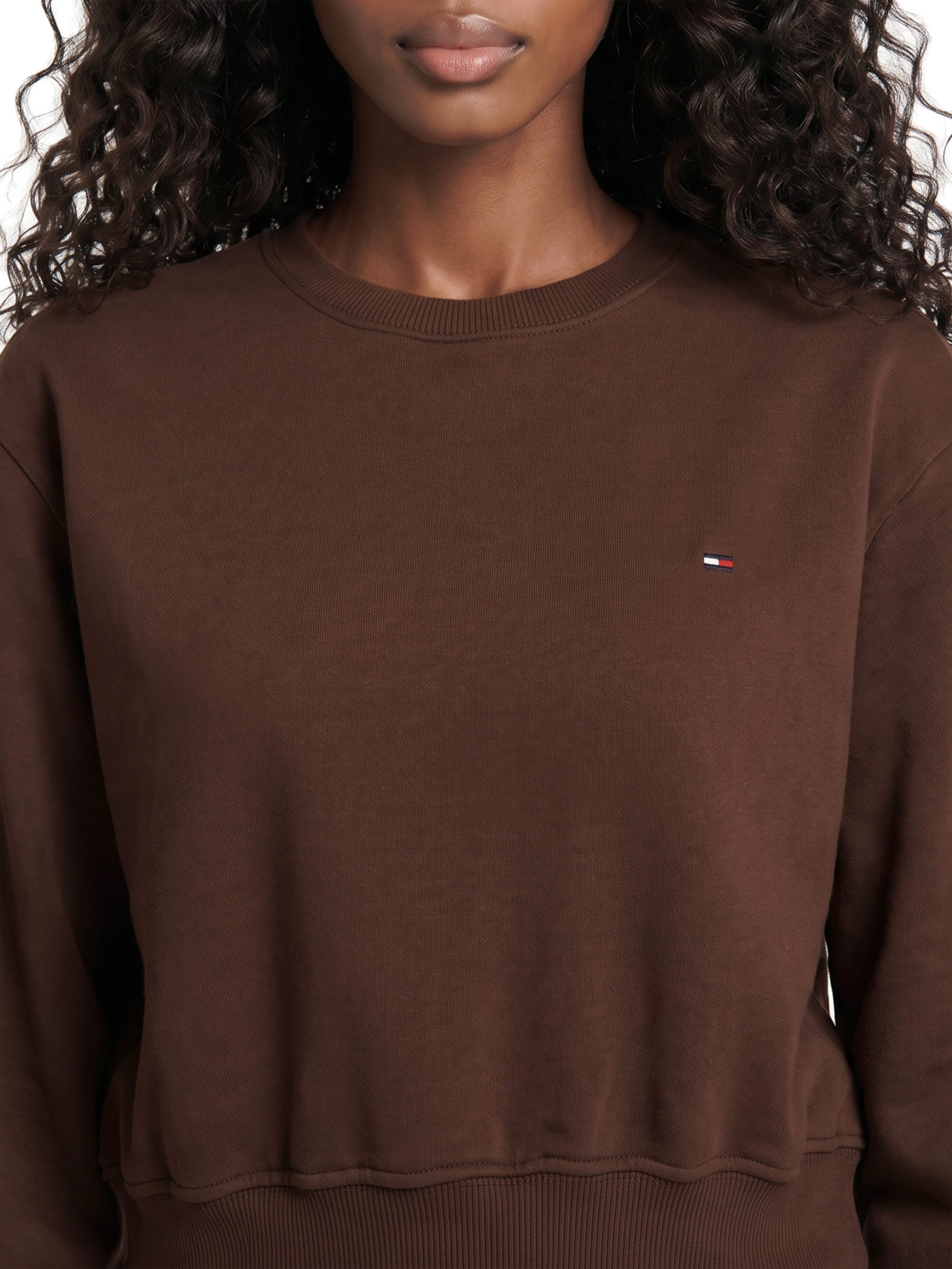 Moletom Cropped Feminino S-Flag Crew – Marrom Tommy Jeans