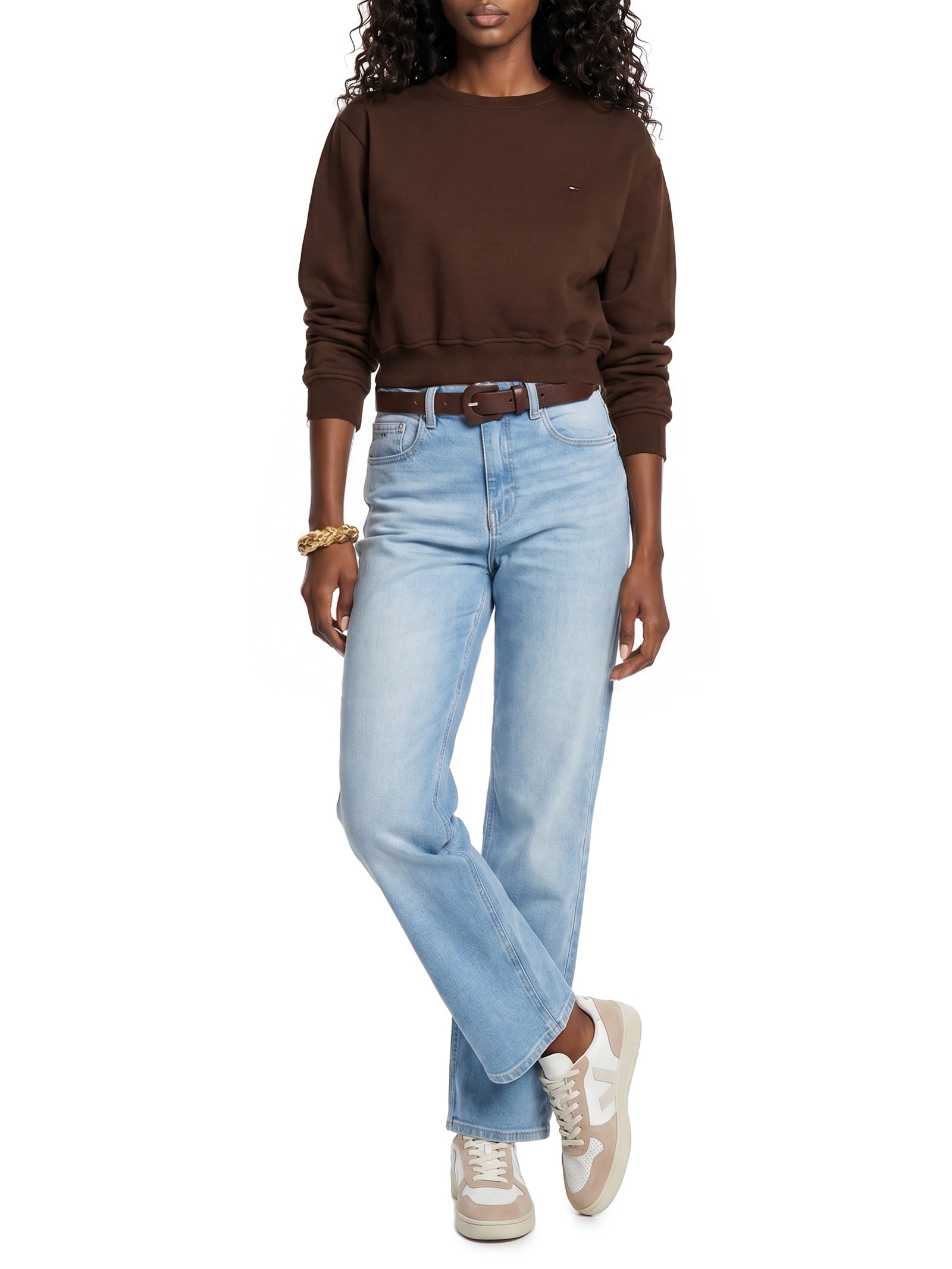 Moletom Cropped Feminino S-Flag Crew – Marrom Tommy Jeans