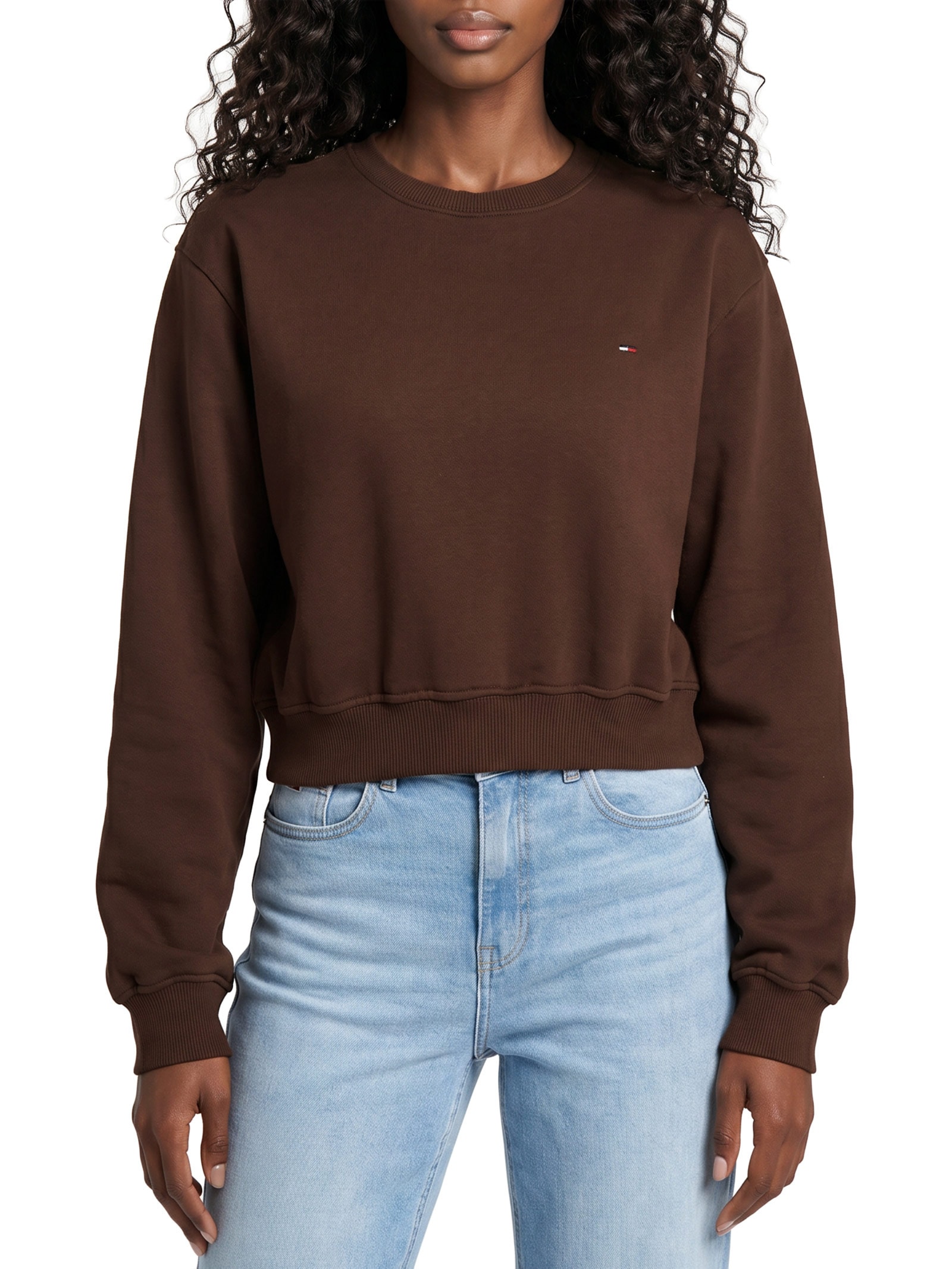Moletom Cropped Feminino S-Flag Crew – Marrom Tommy Jeans