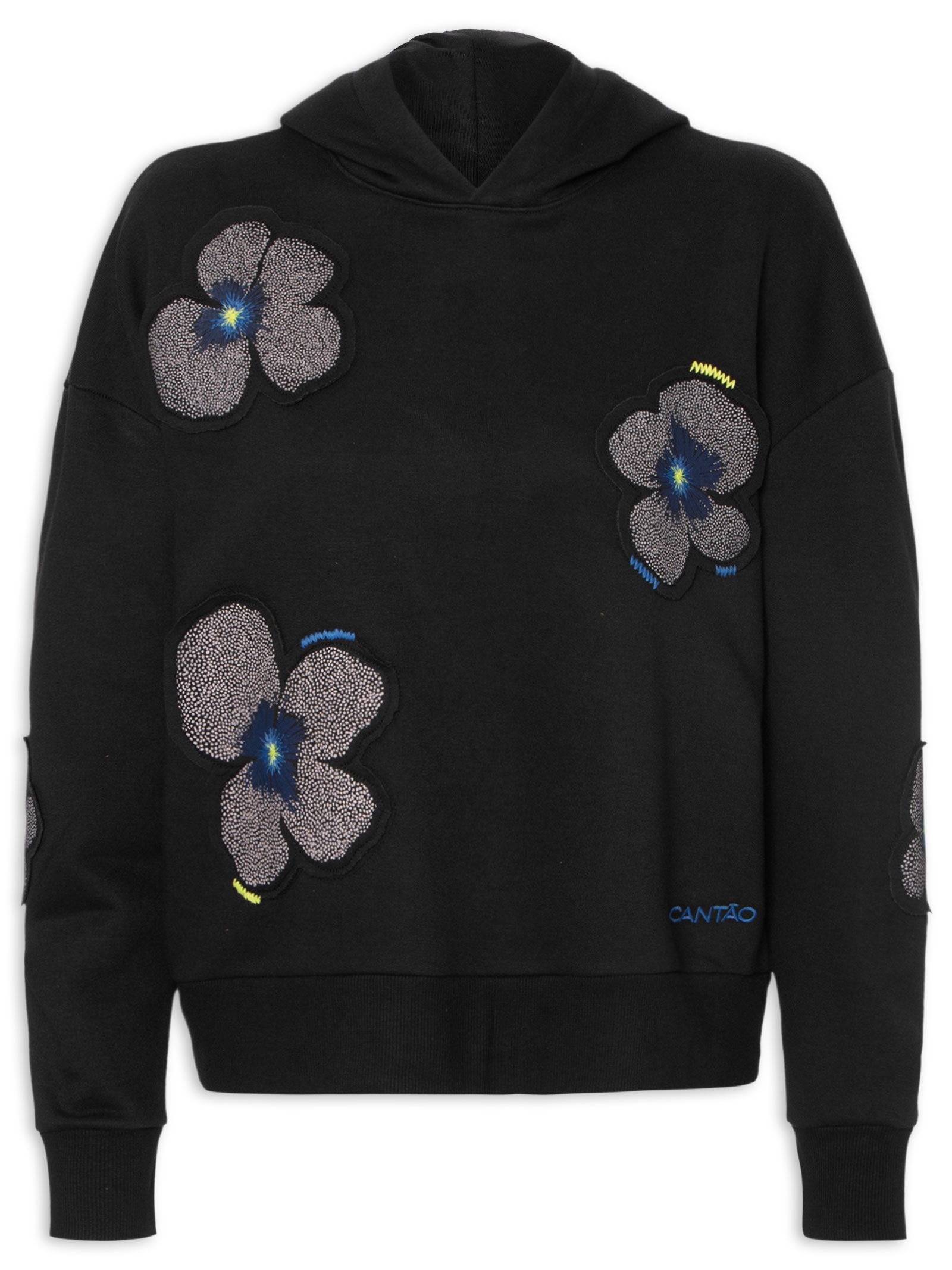 Moletom Feminino Bordado Floral Yaya Preto Cantão
