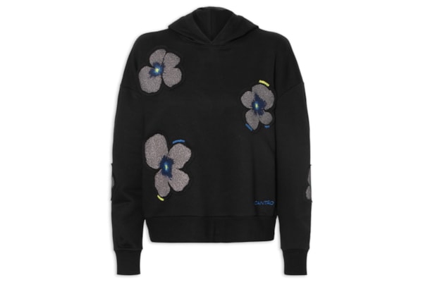 Moletom Feminino Bordado Floral Yaya - Preto