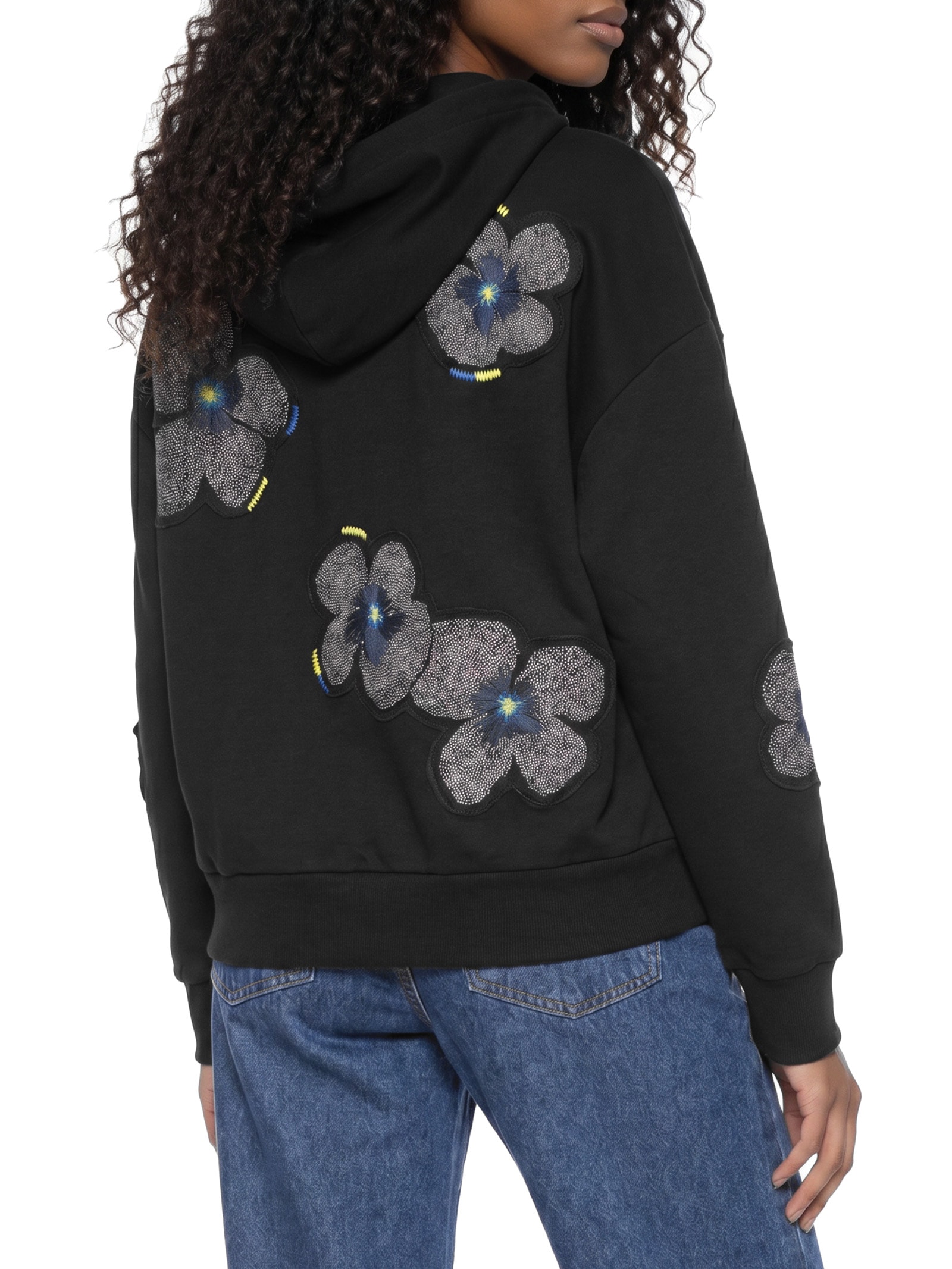 Moletom Feminino Bordado Floral Yaya Preto Cantão