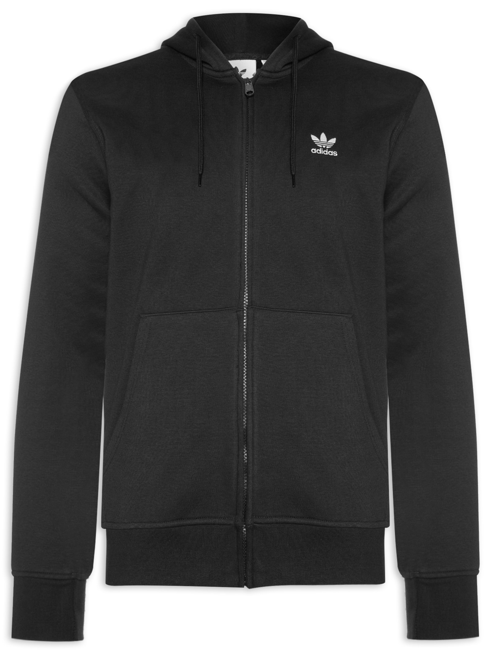 Moletom Masculino  Capuz Zíper Trefoil Essentials Preto Adidas Originals