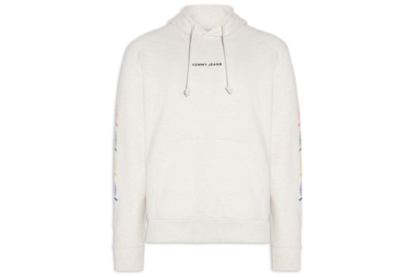 Moletom Masculino Com Capuz Relaxed Varsity Bordado - Bege