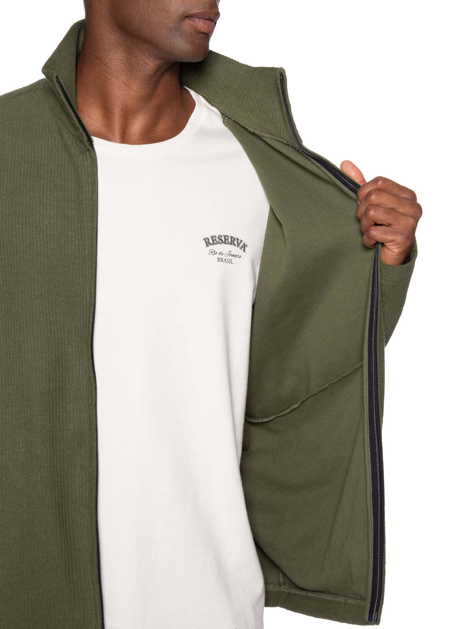 Moletom Masculino Full Zíper Canelado Trekking Verde Osklen