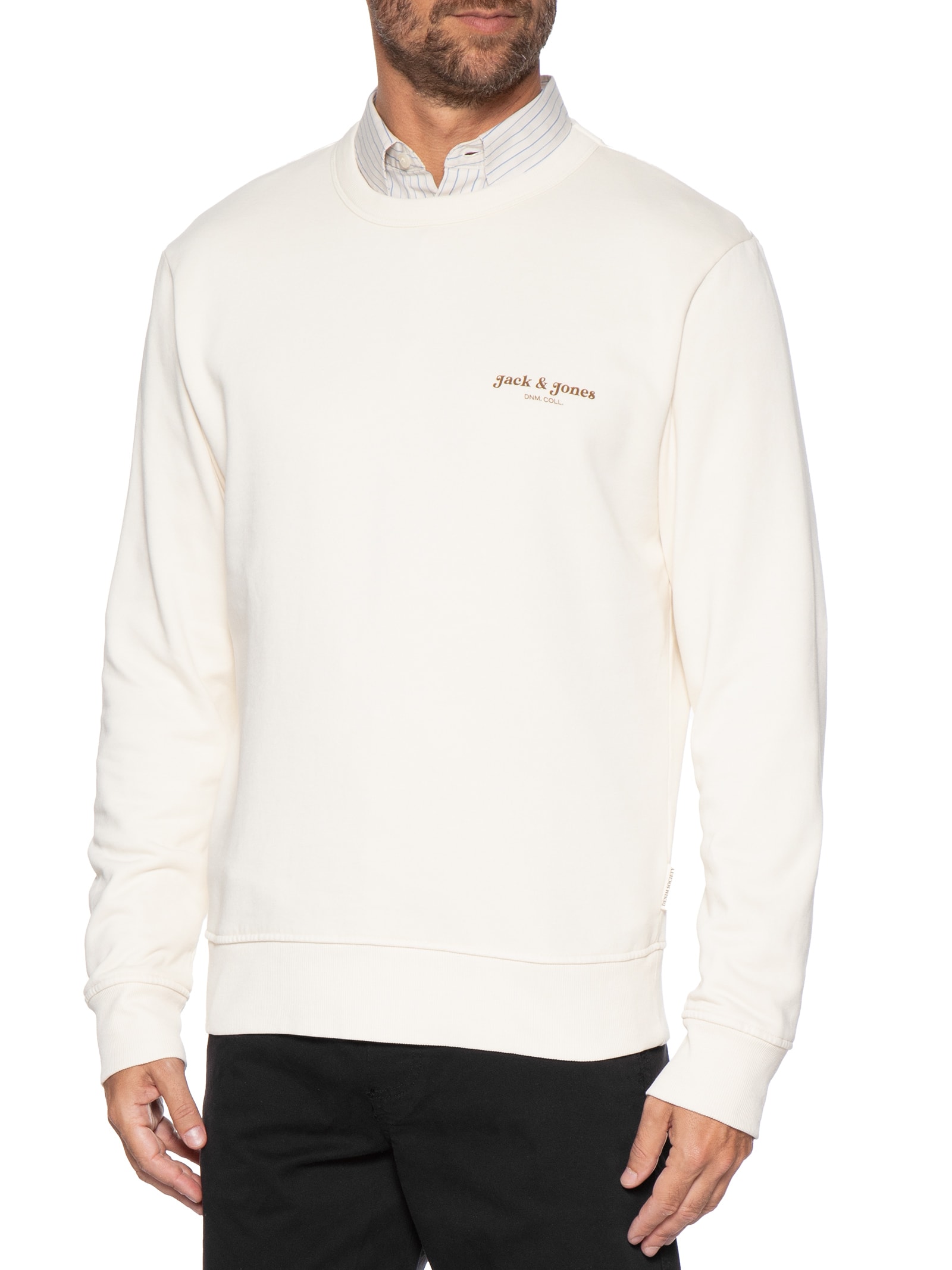 Moletom Masculino Gola Careca Estampa Logo Branco Jack & Jones