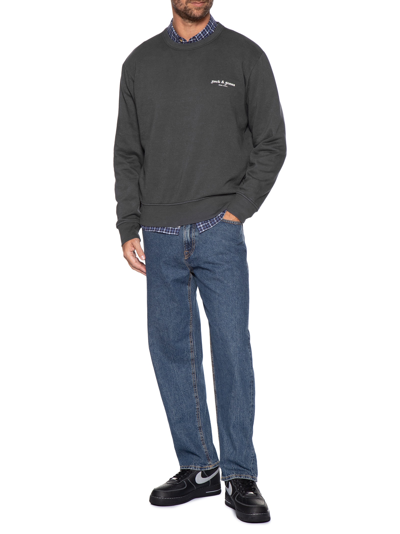 Moletom Masculino Gola Careca Estampa Logo Preto Jack & Jones