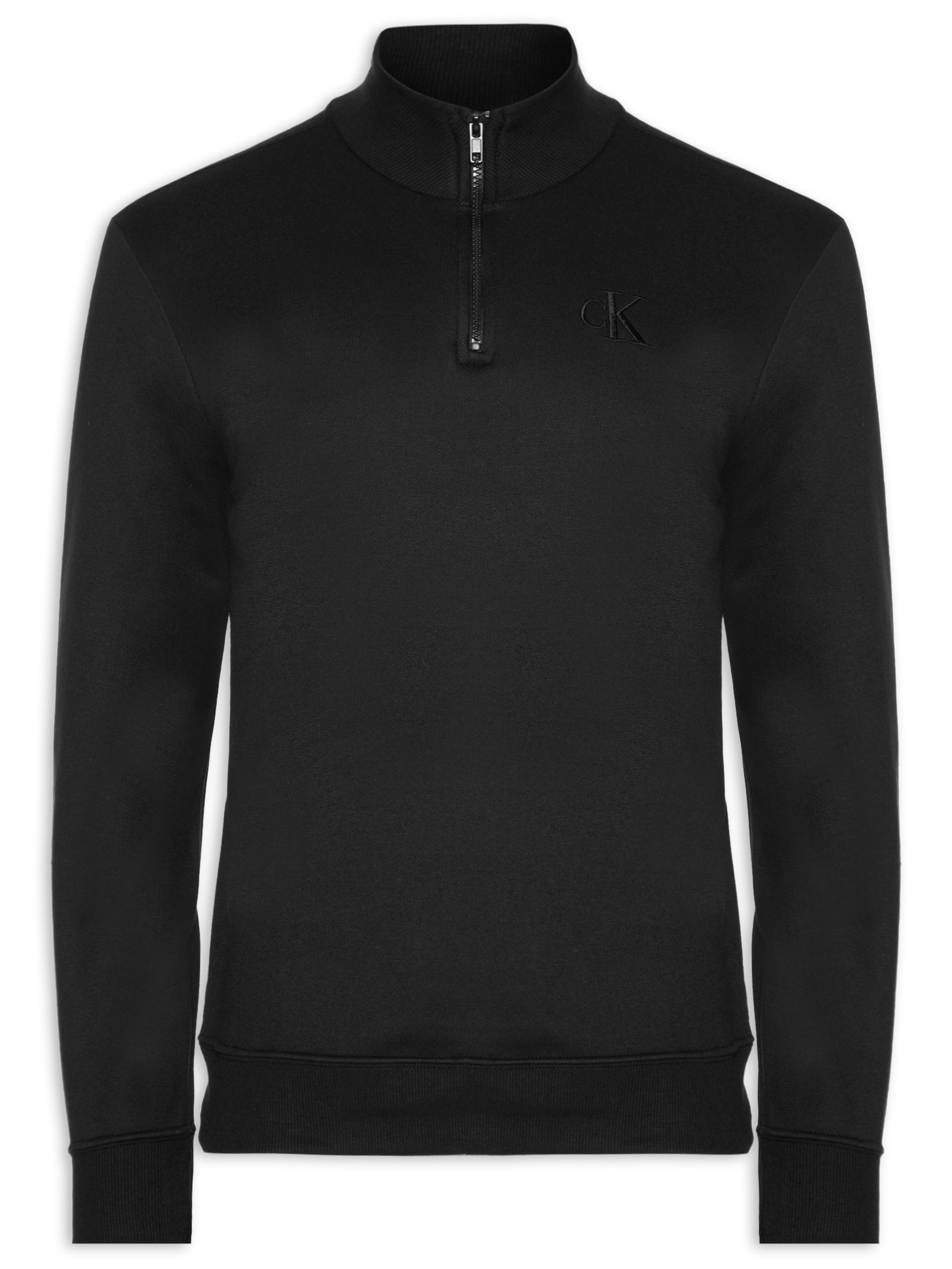 Moletom Masculino Meio Zíper CK Bordado Preto Calvin Klein Jeans