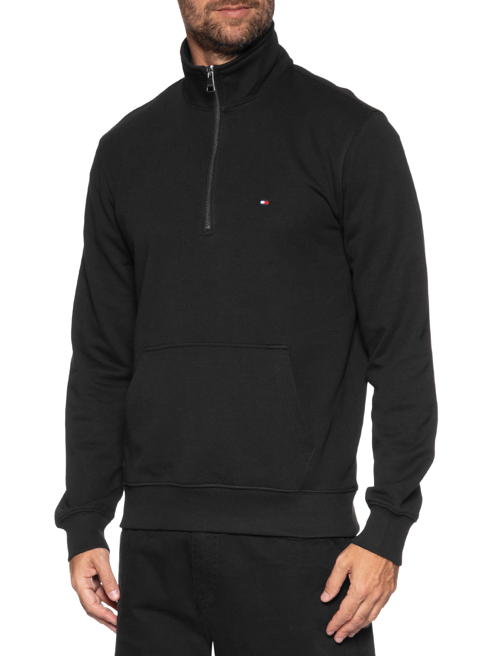 Moletom Masculino New Essential Gola Alta Meio Zíper Preto Tommy Hilfiger