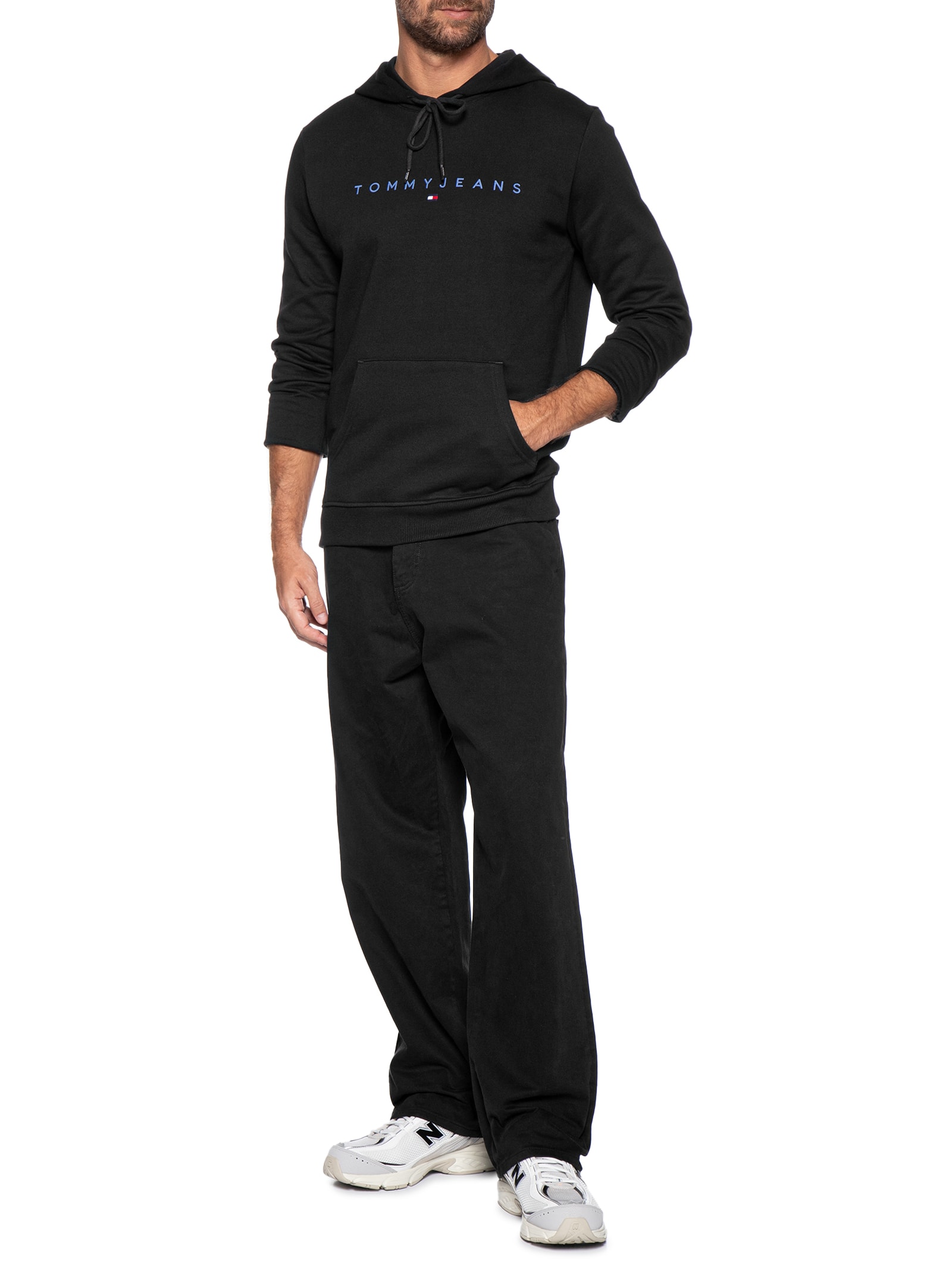 Moletom Masculino Regular Fit Bordado Com Capuz Preto Tommy Jeans
