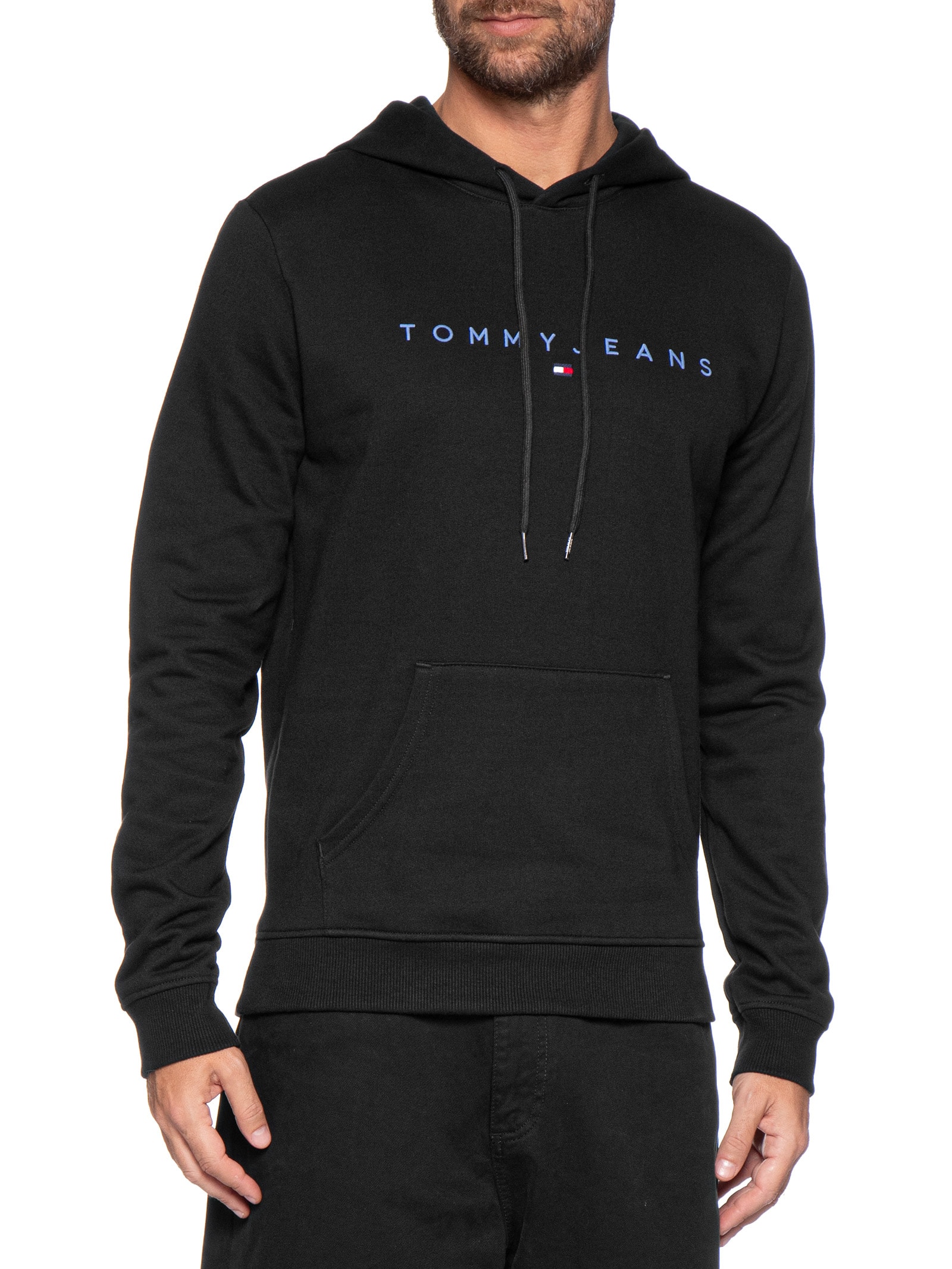 Moletom Masculino Regular Fit Bordado Com Capuz Preto Tommy Jeans