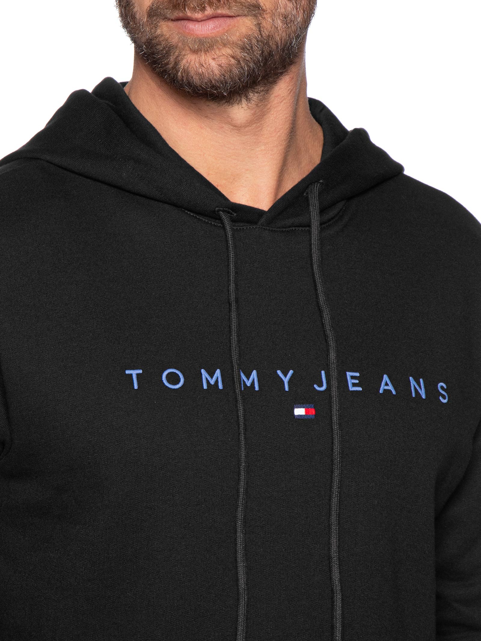 Moletom Masculino Regular Fit Bordado Com Capuz Preto Tommy Jeans