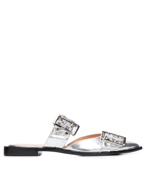 Mule Bico Fino Maxi Fivelas Ilhóses - Prata