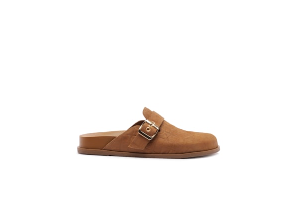 Mule Clog Acamurçada Croco Fivela - Marrom