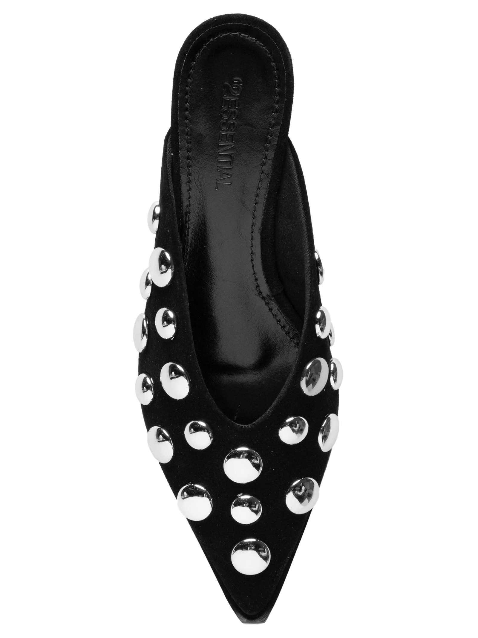 Mule Feminino Bico Fino Com Taxas Em Couro Preto '2Essential