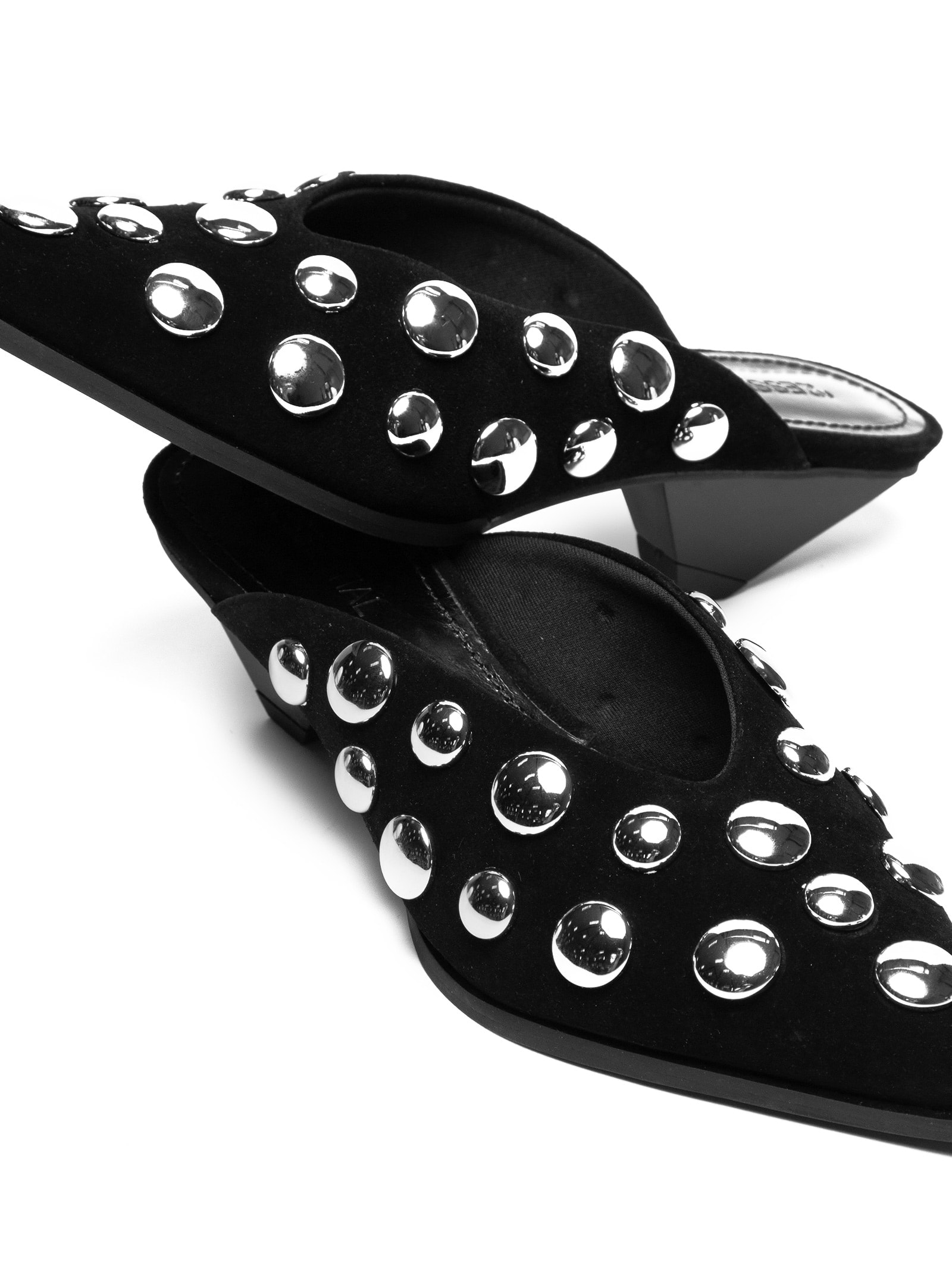 Mule Feminino Bico Fino Com Taxas Em Couro Preto '2Essential