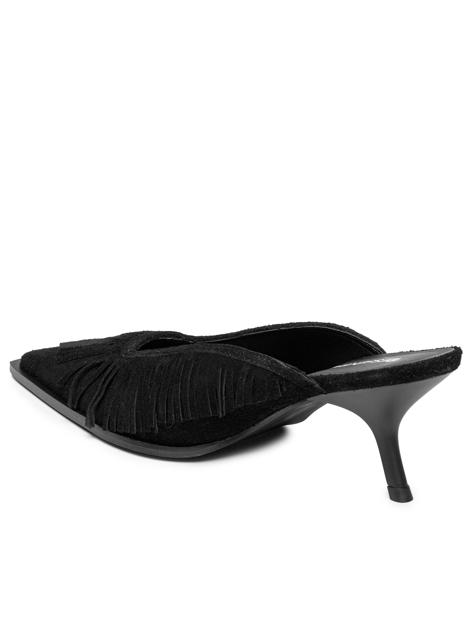 Mule Feminino Bico Fino E Franjas Em Couro Preto '2Essential