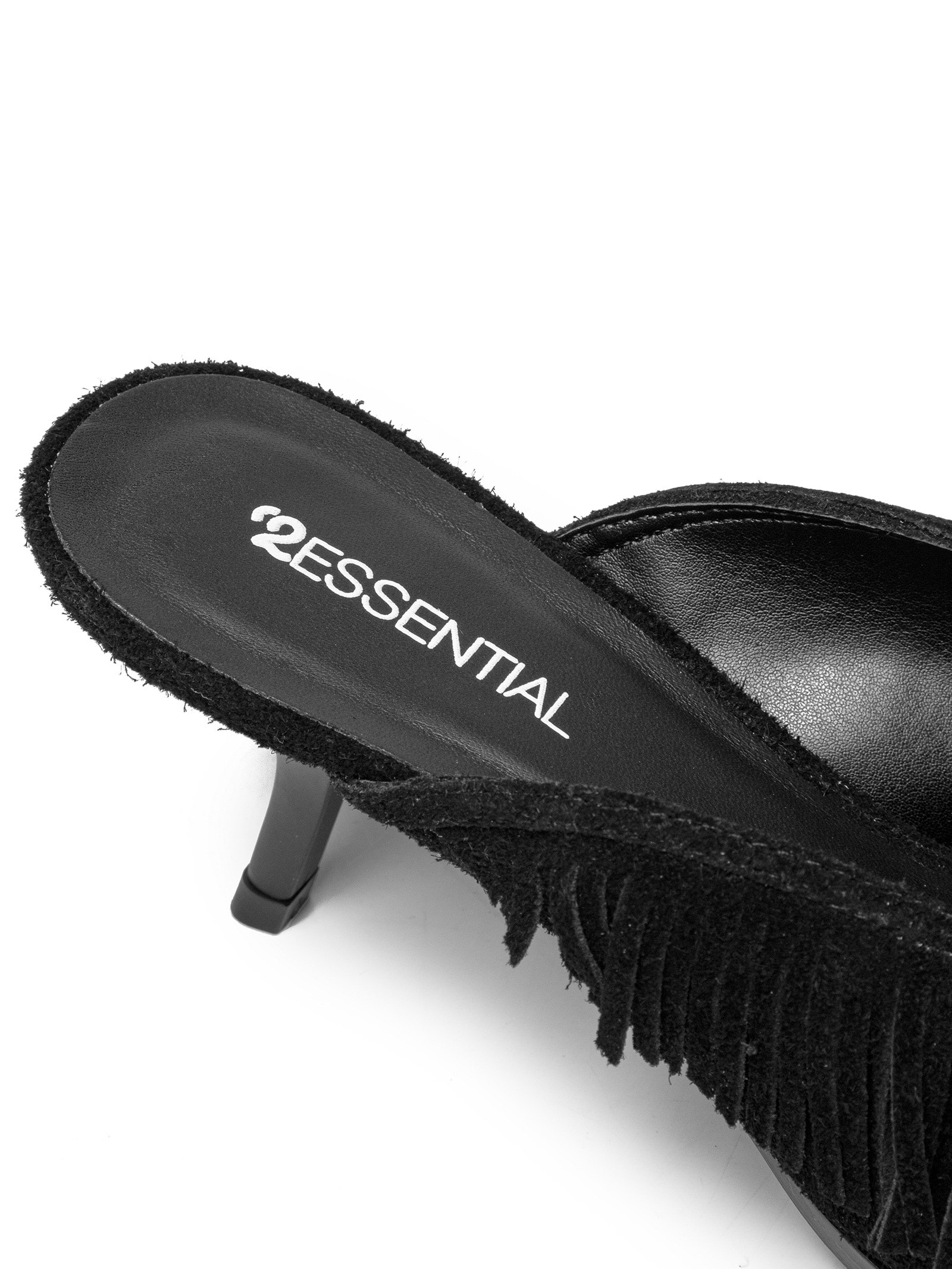 Mule Feminino Bico Fino E Franjas Em Couro Preto '2Essential