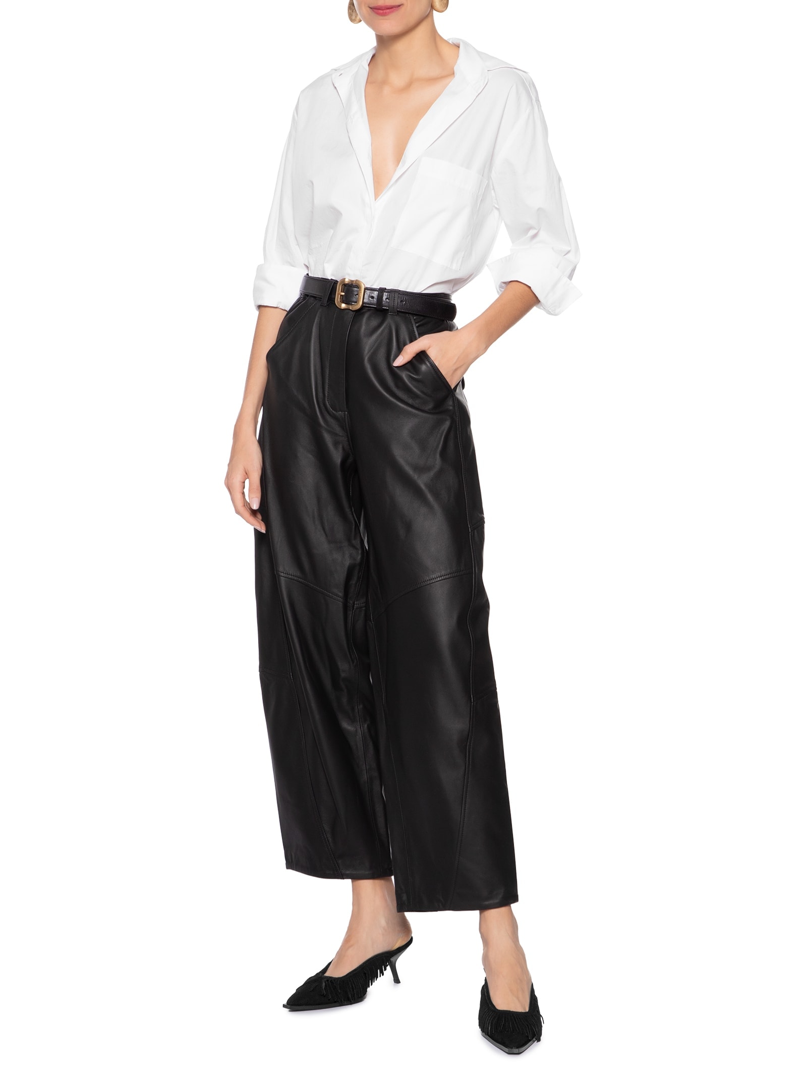 Mule Feminino Bico Fino E Franjas Em Couro Preto '2Essential