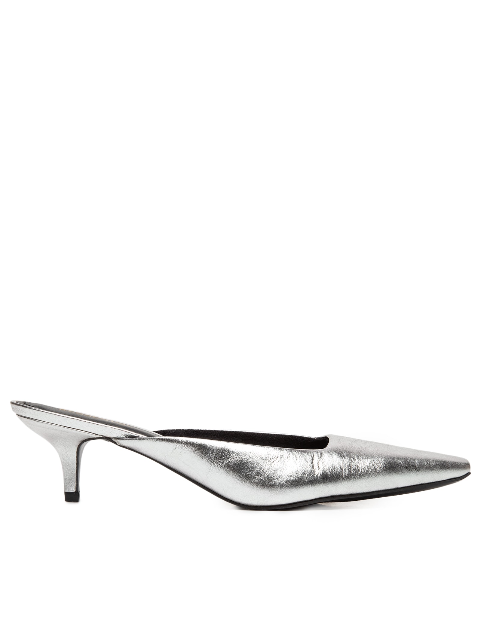 Mule Feminino Bico Fino Em Couro – Prateado '2Essential