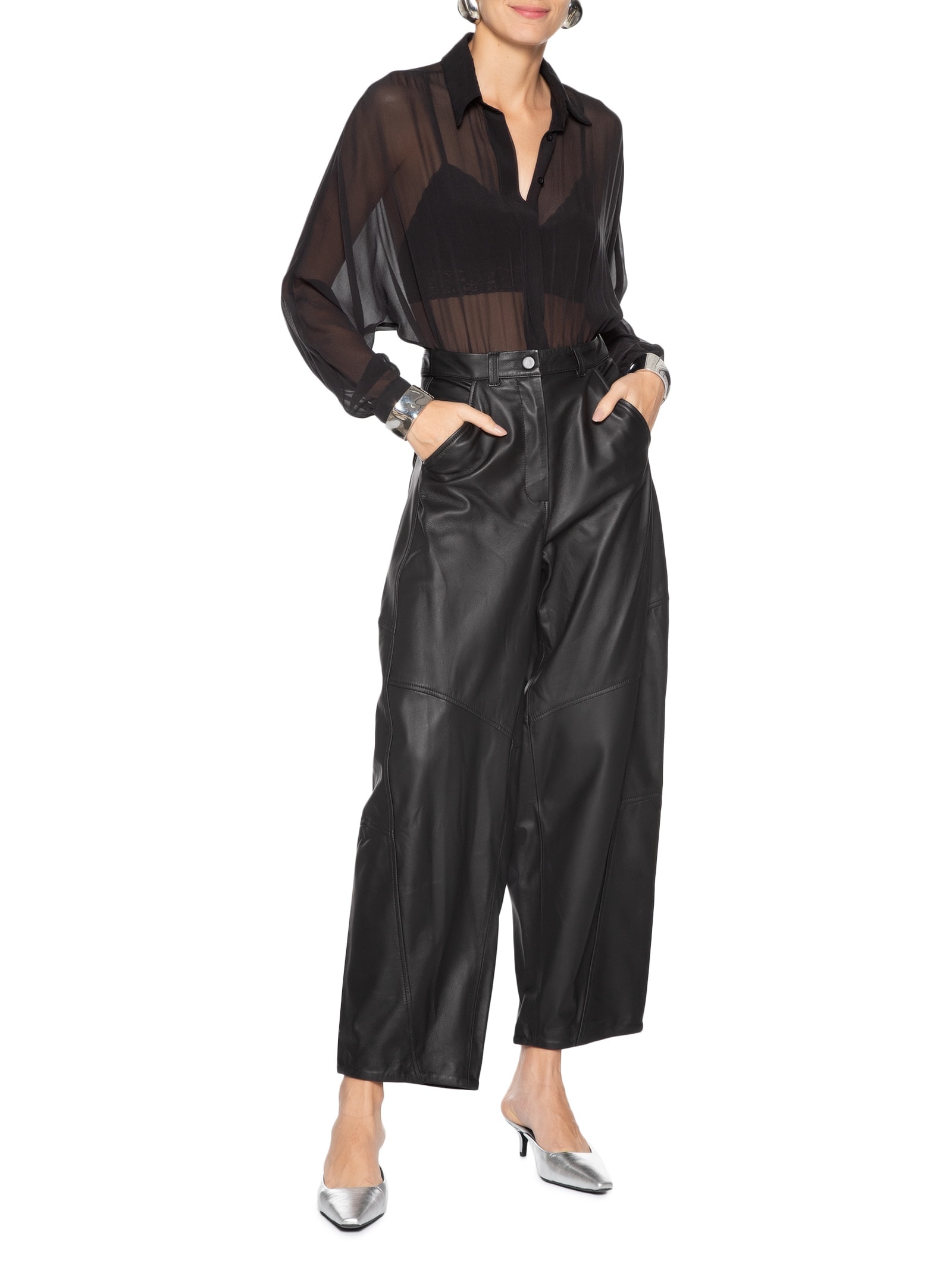 Mule Feminino Bico Quadrado Em Couro Prateado '2Essential