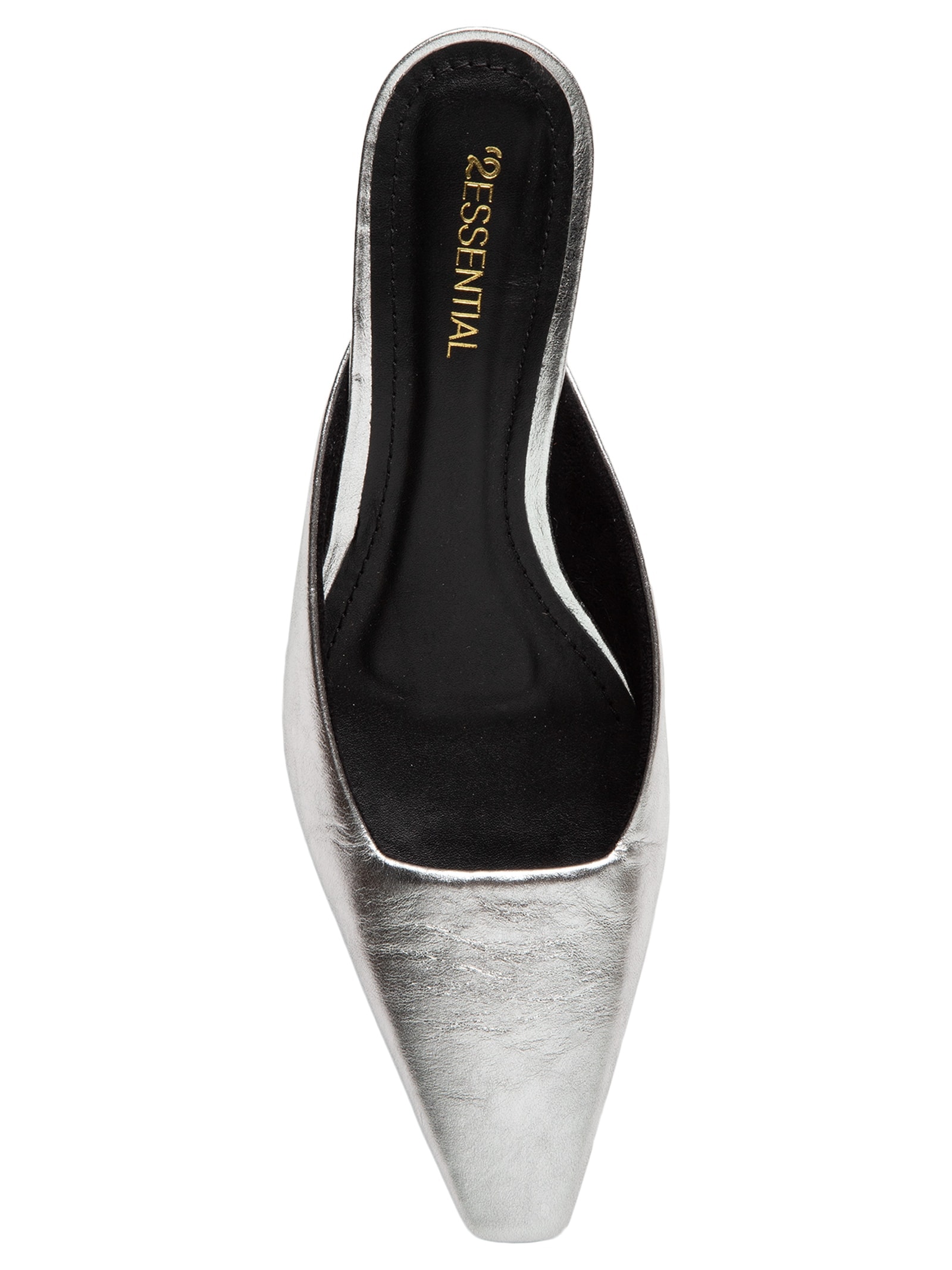 Mule Feminino Bico Quadrado Em Couro – Prateado '2Essential