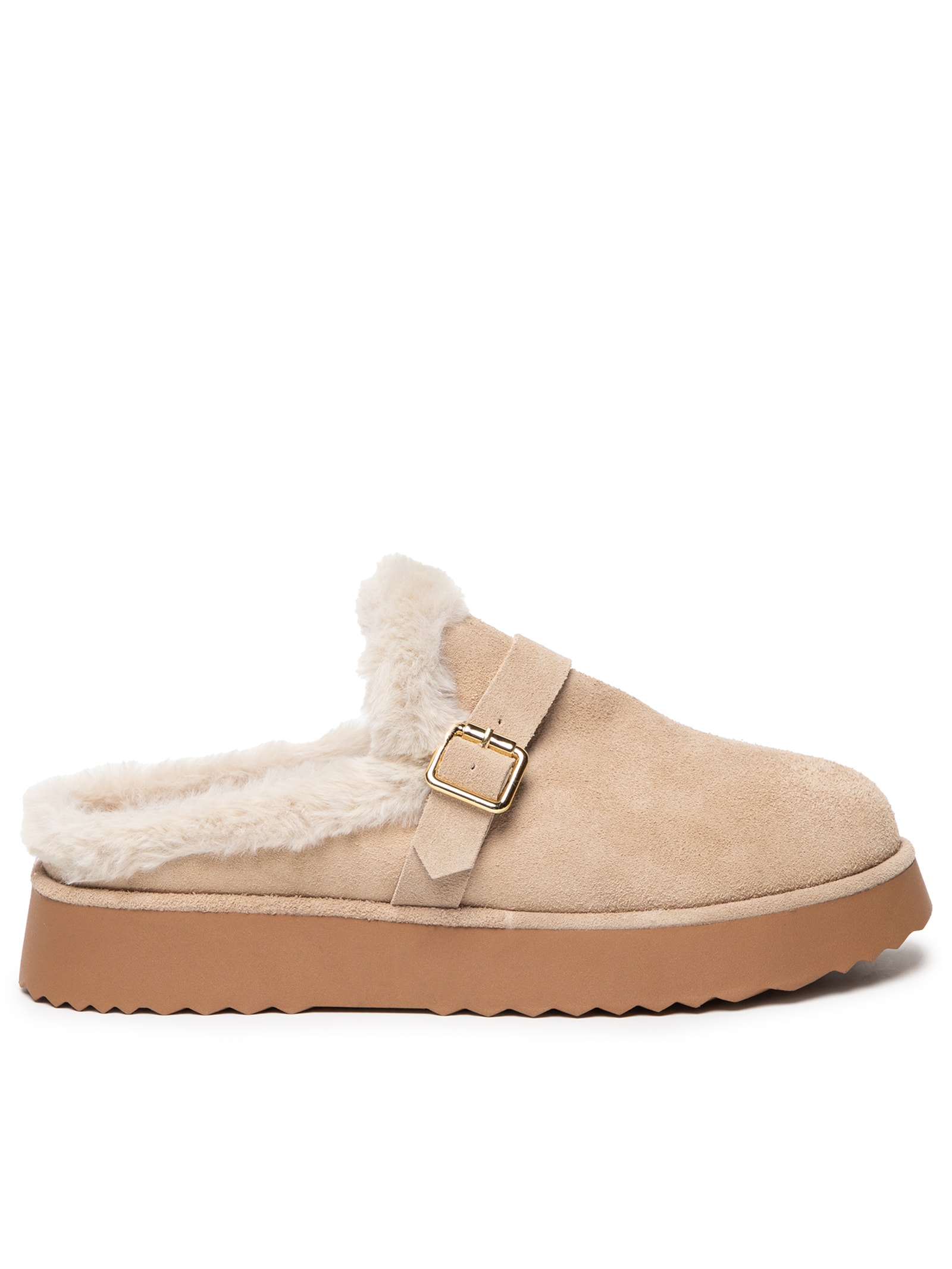 Mule Feminino Clog Com Forro Peluciado Bege Basiq